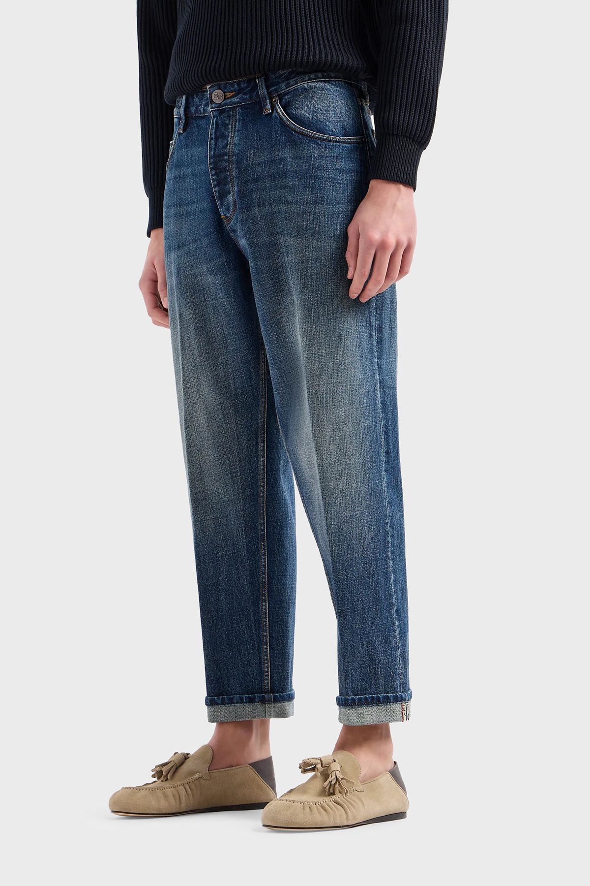 Emporio Armani J69 Düşük Bel Loose Fit Boru Paça Jeans Erkek Kot Pantolon 3D1J69 1DRMZ 0942