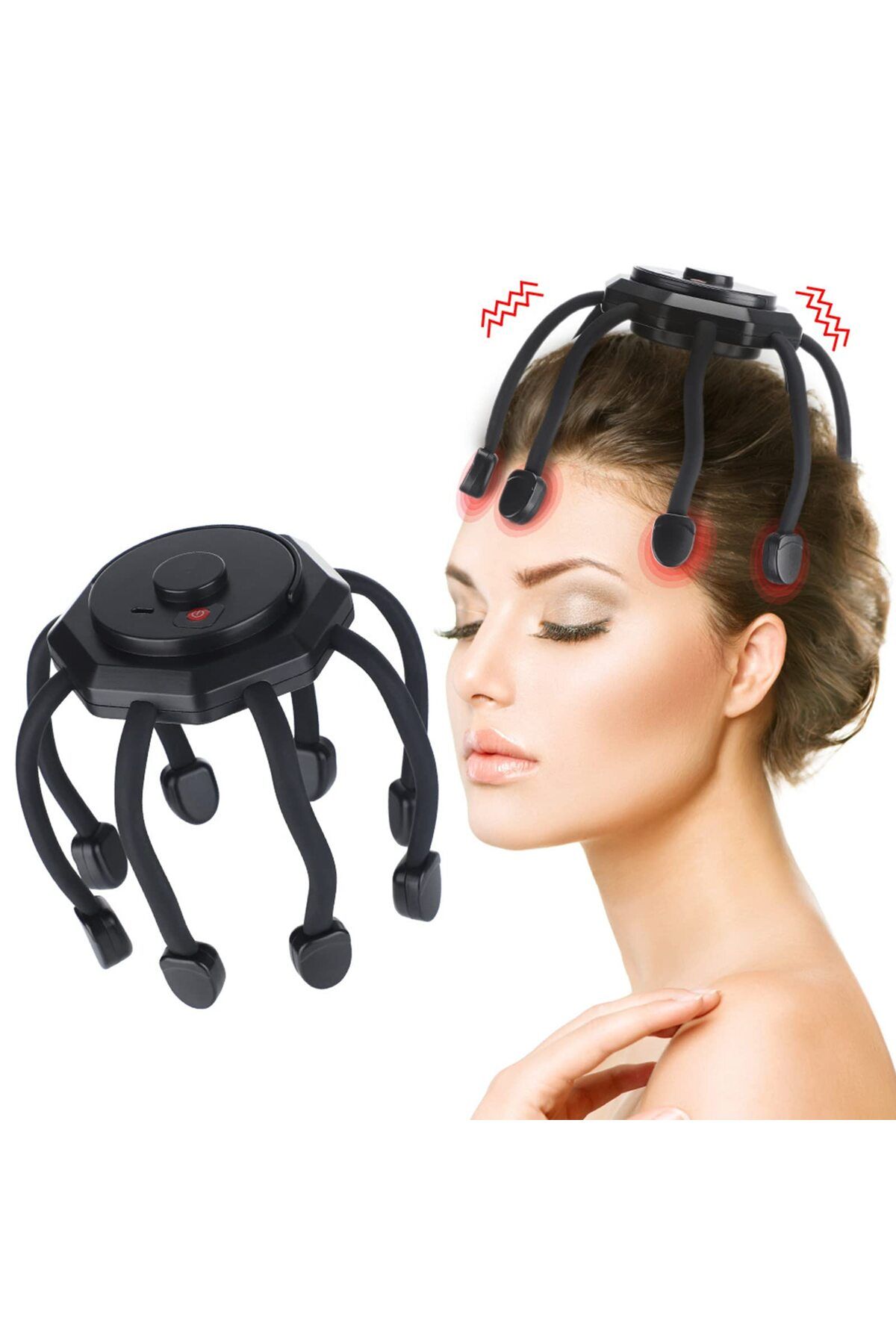 Mega Plus Şarjlı Ahtapot kafa masajı baş masaj aleti Titreşimli baş masajı baş ağrısı ağrı kesici
