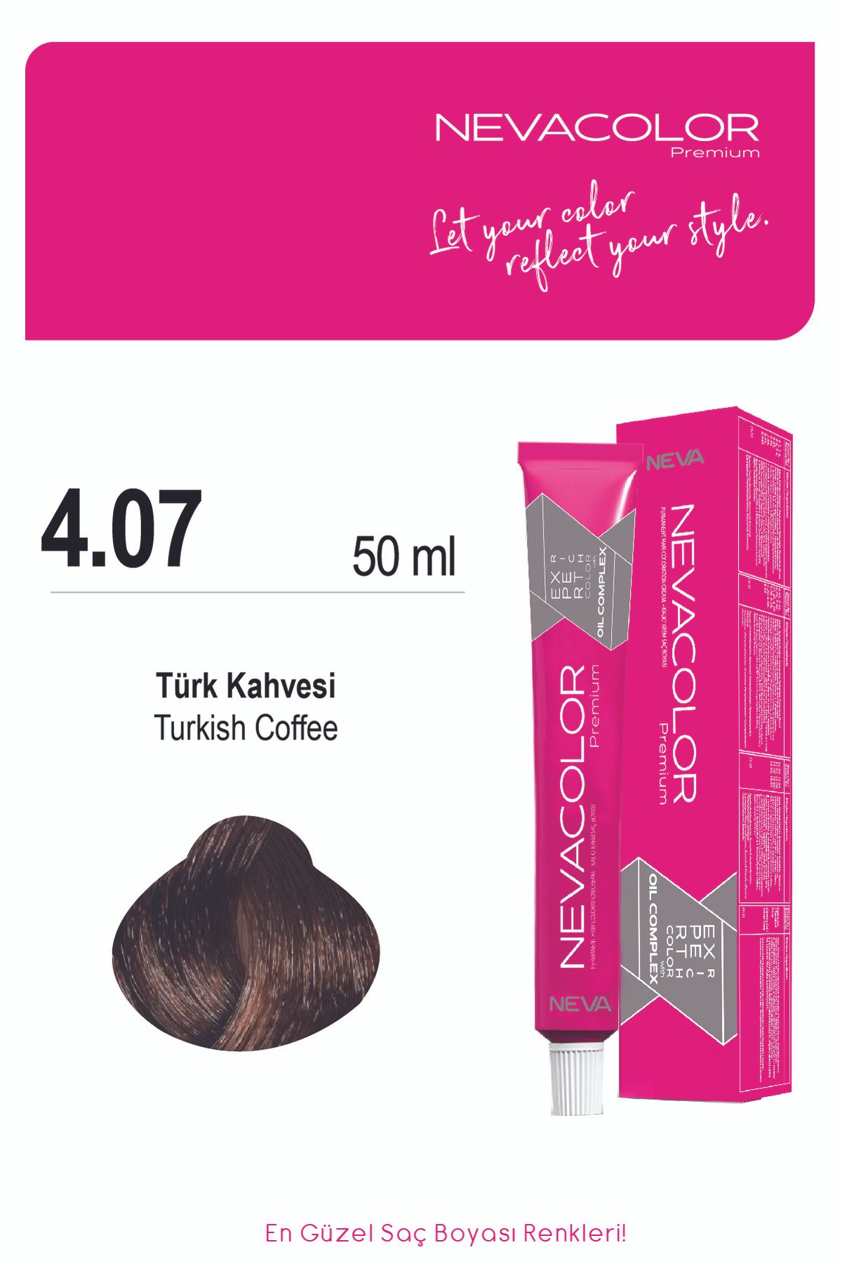 Nevacolor Premium 4.07 TÜRK KAHVESİ Kalıcı Krem Saç Boyası 50ml