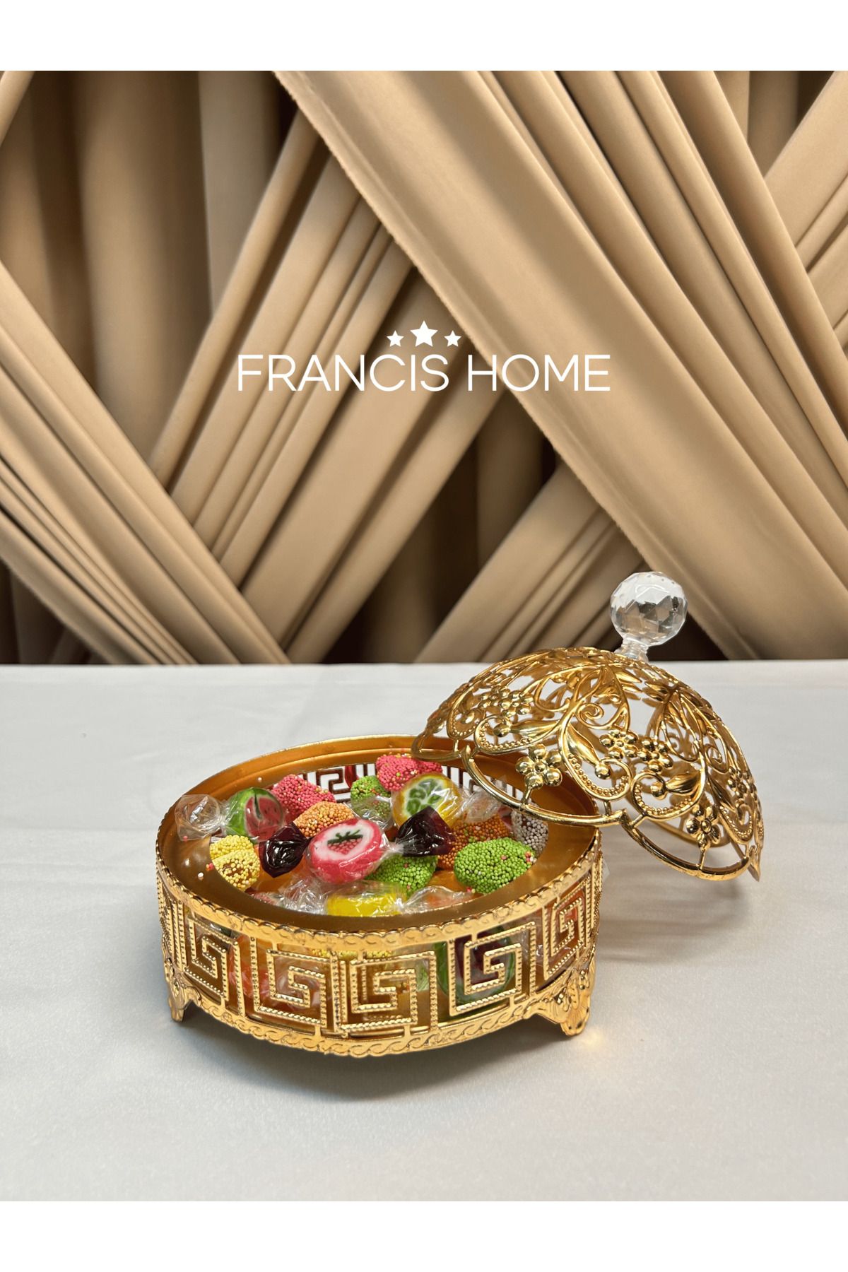 FRANCİS HOME Bayram Şekerliği Versace Desen Kristal Tepe Gold