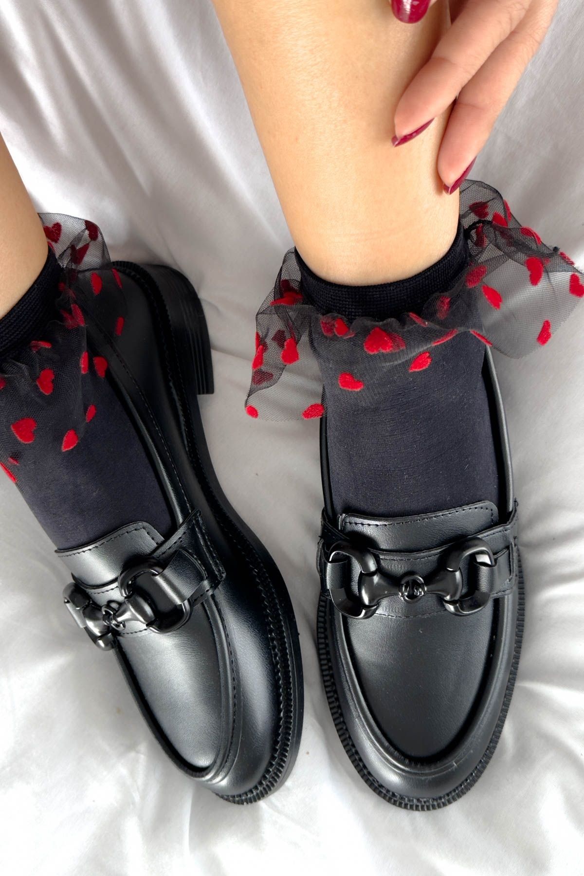 Shoebutik Sunset Siyah Deri Toka Detay Loafer Kadın Ayakkabı