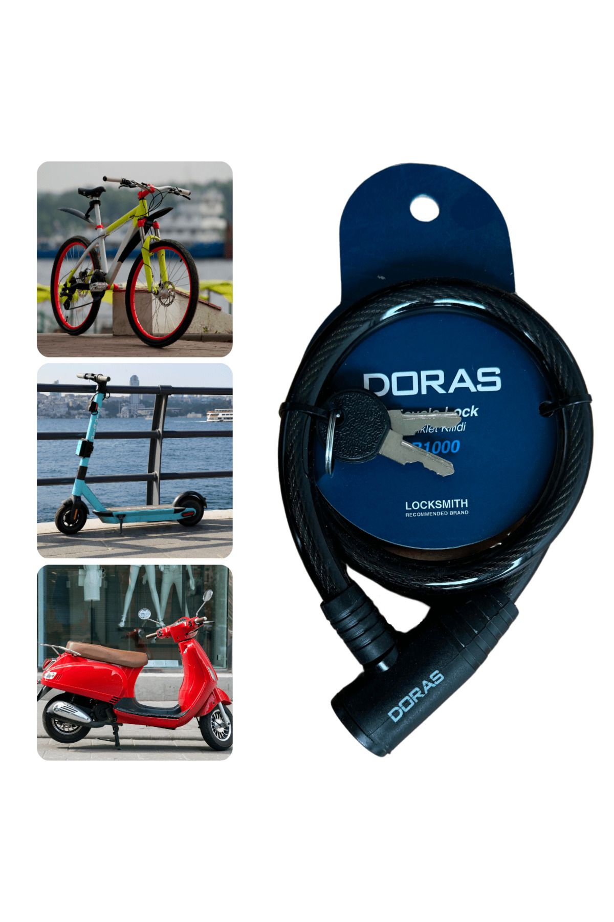 Jobal Doras Bisiklet Elektrikli Scooter Mobilet Vinil Kaplamalı Çift Anahtarlı Kilit B1000 Antrasit