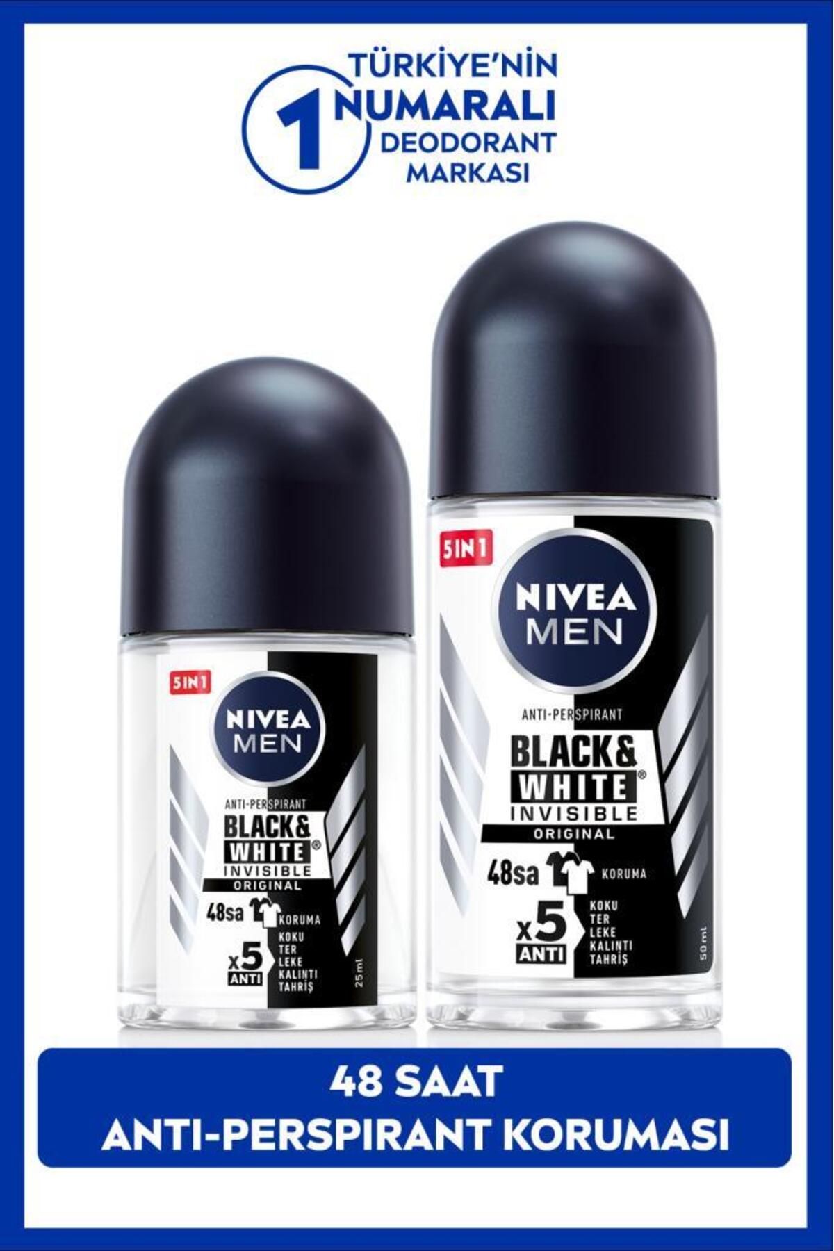 NIVEA Men Erkek Roll-on Deodorant Black&white 50ml Ve Mini Roll-on Black&white 25ml