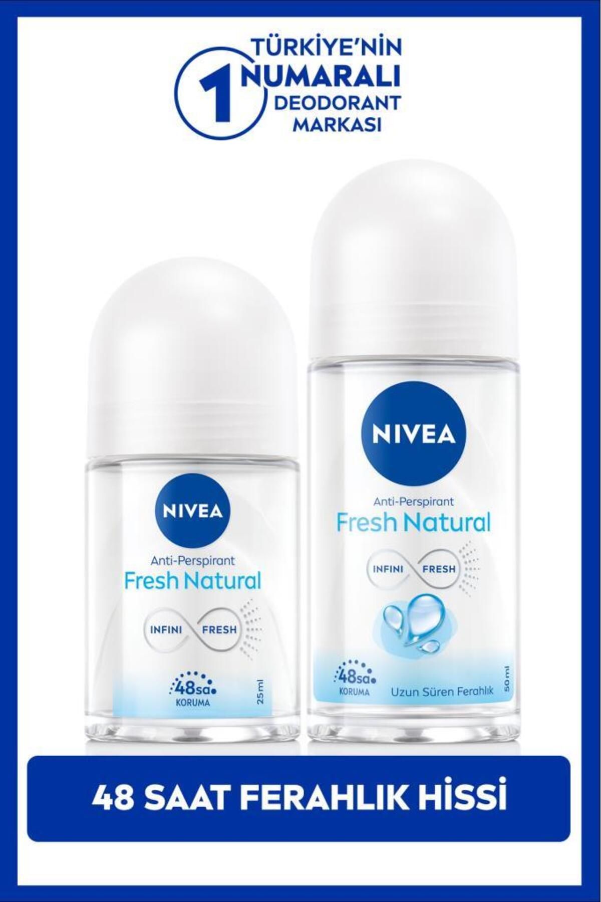 NIVEA Kadın Roll-on Deodorant Fresh Natural 50ml Ve Mini Roll-on Fresh Natural 25ml, 48 Saat Koruma