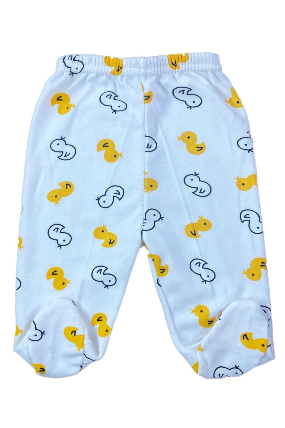 miniel organic Unisex Bebek Penye Organik Pamuklu Baskılı  Patikli  Pantolon Pijama Alt