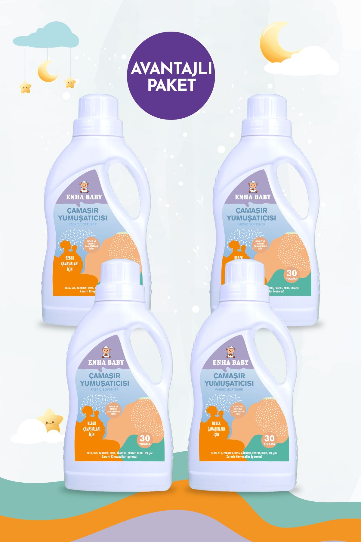 ENHA BABY Zararlı Kimyasallar İçermeyen Bebek Çamaşır Yumuşatıcısı -Bebek Kokusu-4'lü Avantajlı Paket