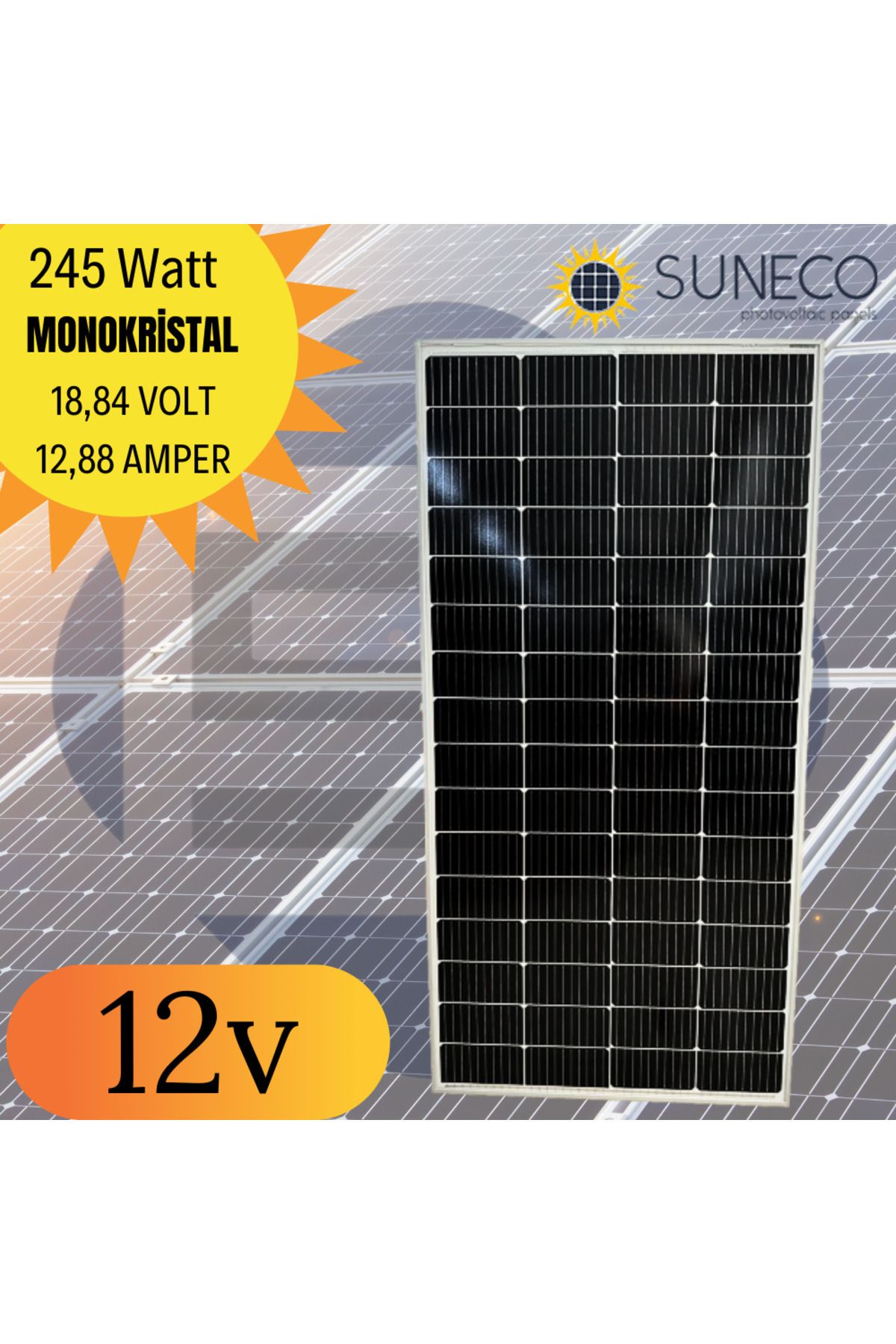 Suneco 245w B Kalite Watt Monokristal Solar Güneş Paneli 12volt Karavan 205w 230 W 275 W 280 W