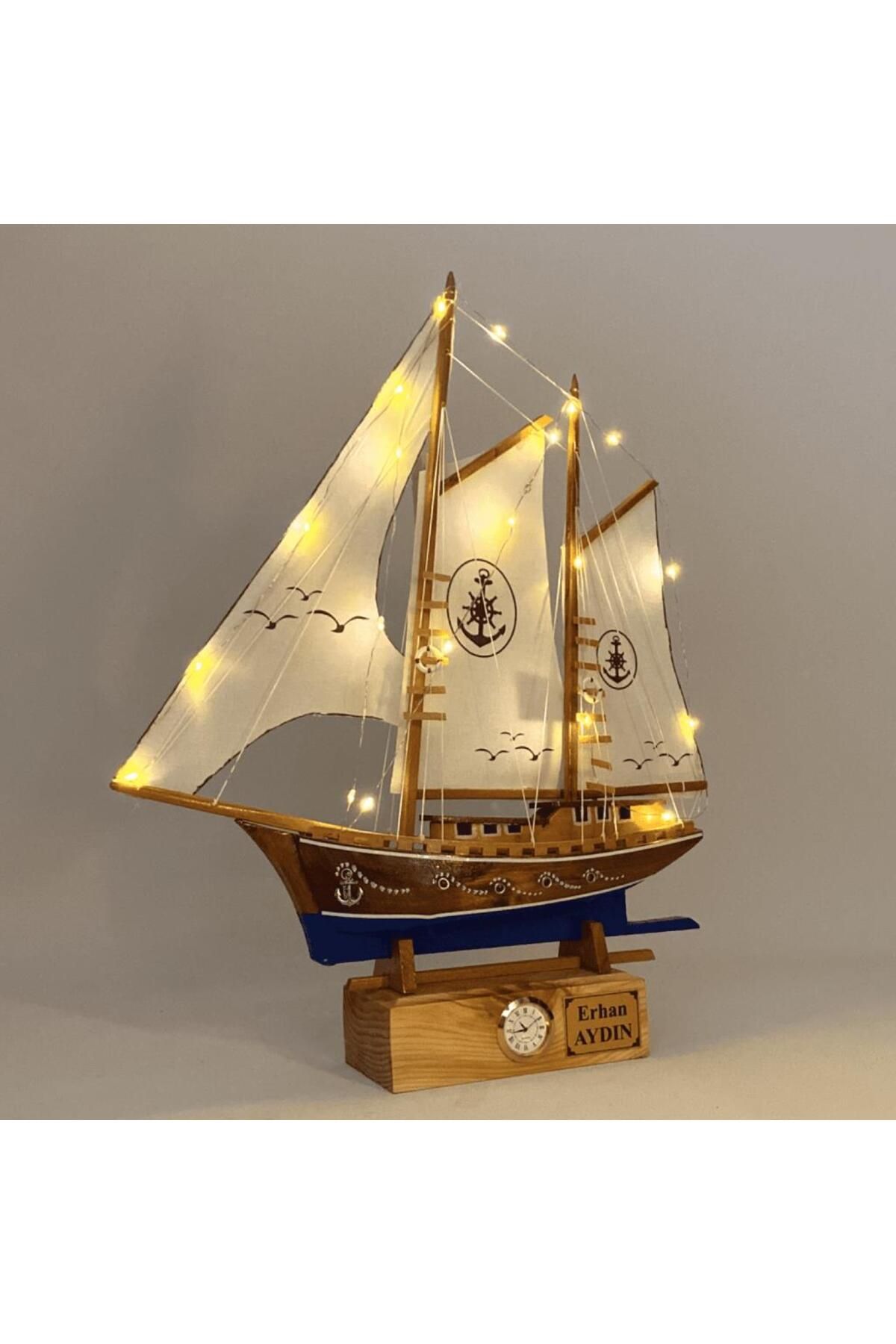MEGA KANYON Kişiye Özel Tasarım Saatli Ahşap Gemi Maketi, El Yapımı Led Işıklı