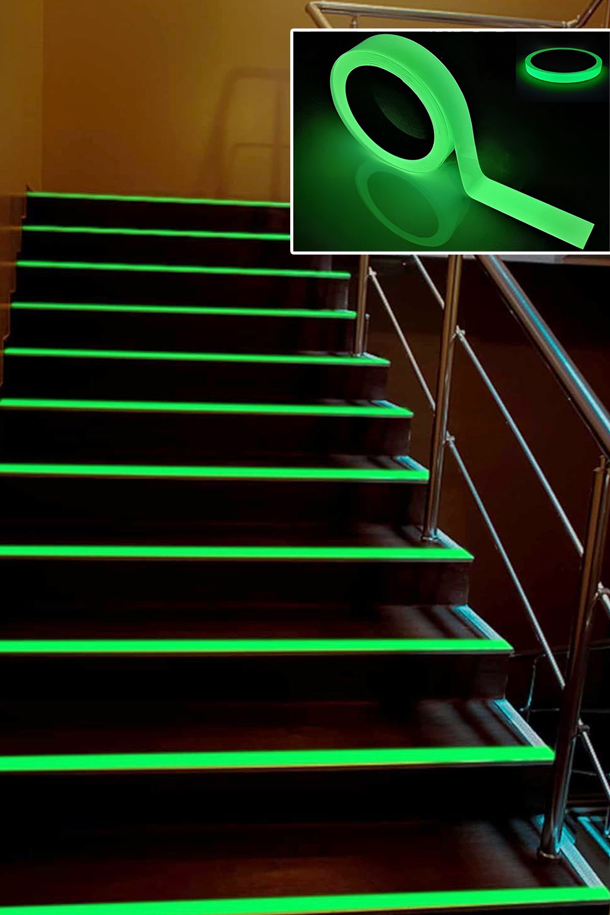 New Market Fosforlu Yeşil Şerit Reflektör Bant Gece Parlayan Acil Çıkış Koridor Merdiven Led Duvar Bandı 400 Cm