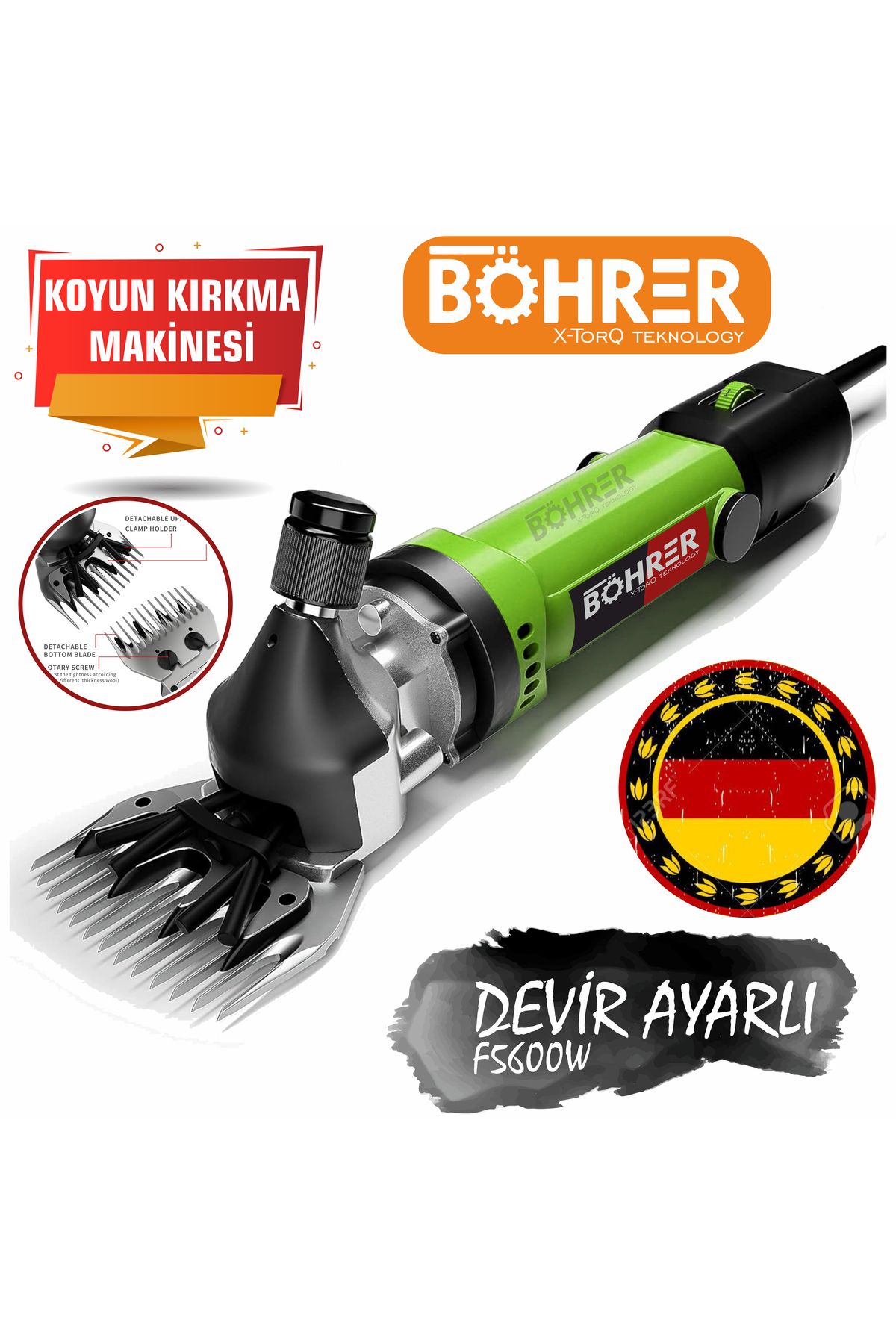 BÖHRER Pross 1350 W 6 Kademeli Koyun Keçi Kırpma Kırkma Bakır Sargılı Elektrikli Koyun Kesme Makası Makine