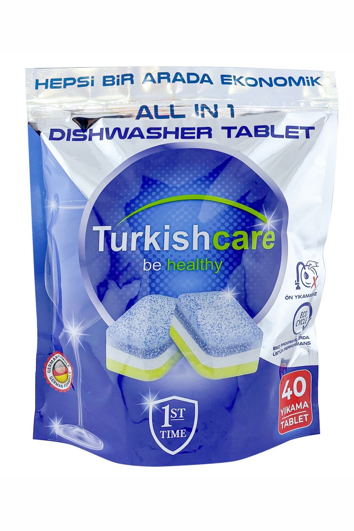 Turkishcare Hepsi Bir Arada Ekonomik 40 Yıkama Bulaşık Deterjanı Premium Tablet