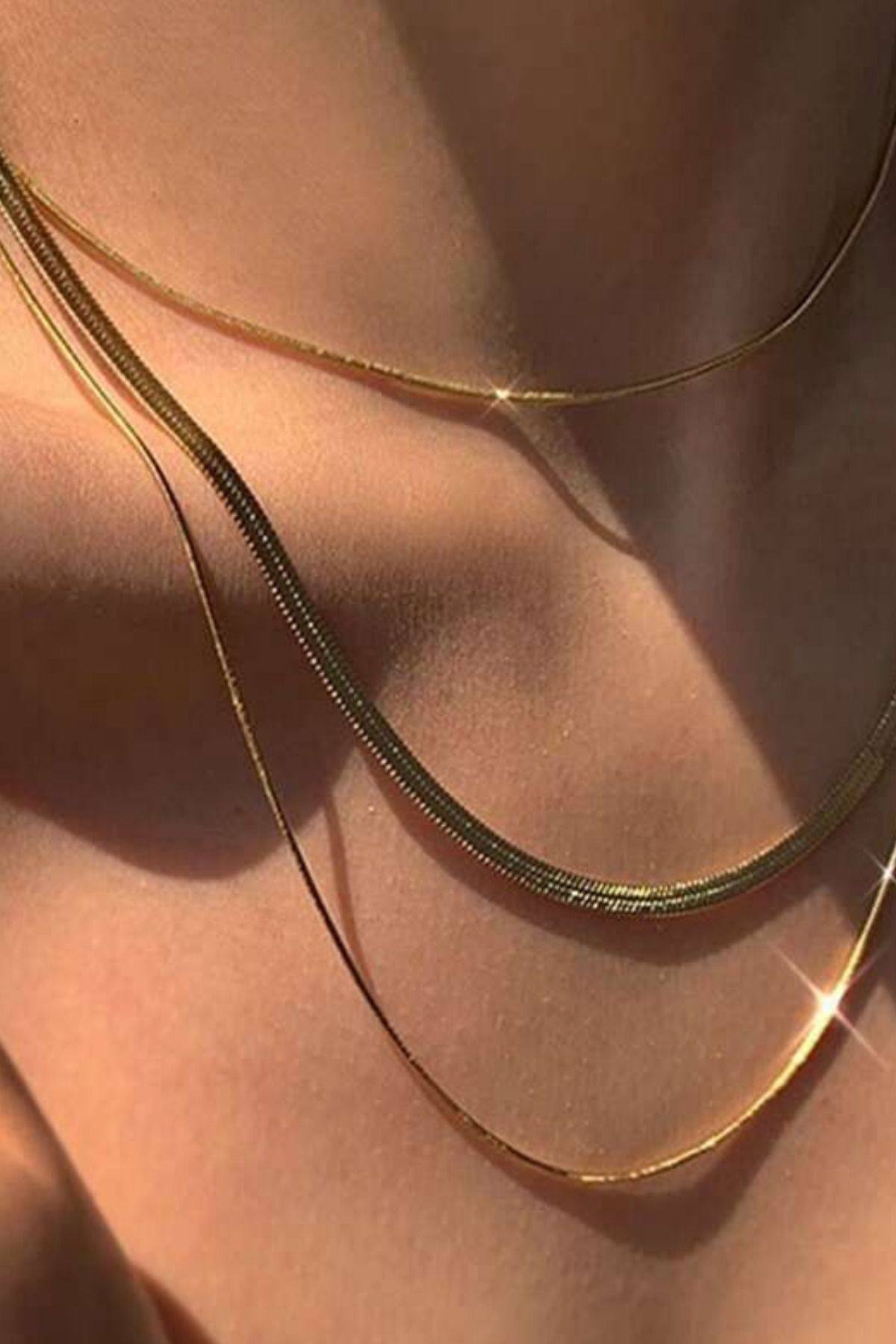 PALMMAMA Kadın Minimalist Üçlü Gold Renk Trend İtalyan Yassı Çelik Zincir Kolye