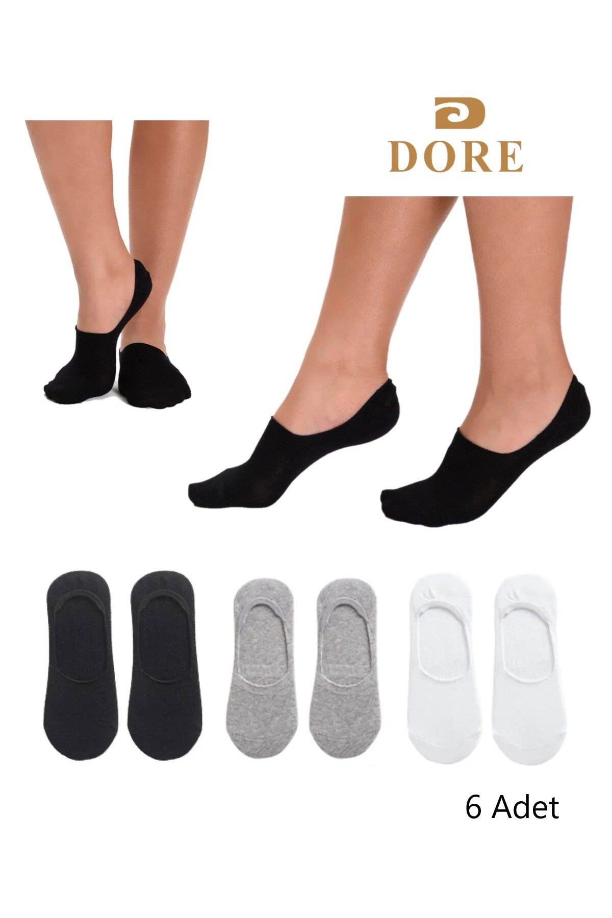 Dore Çorap Silikon Baskılı Görünmez Babet Çorap 6'lı set