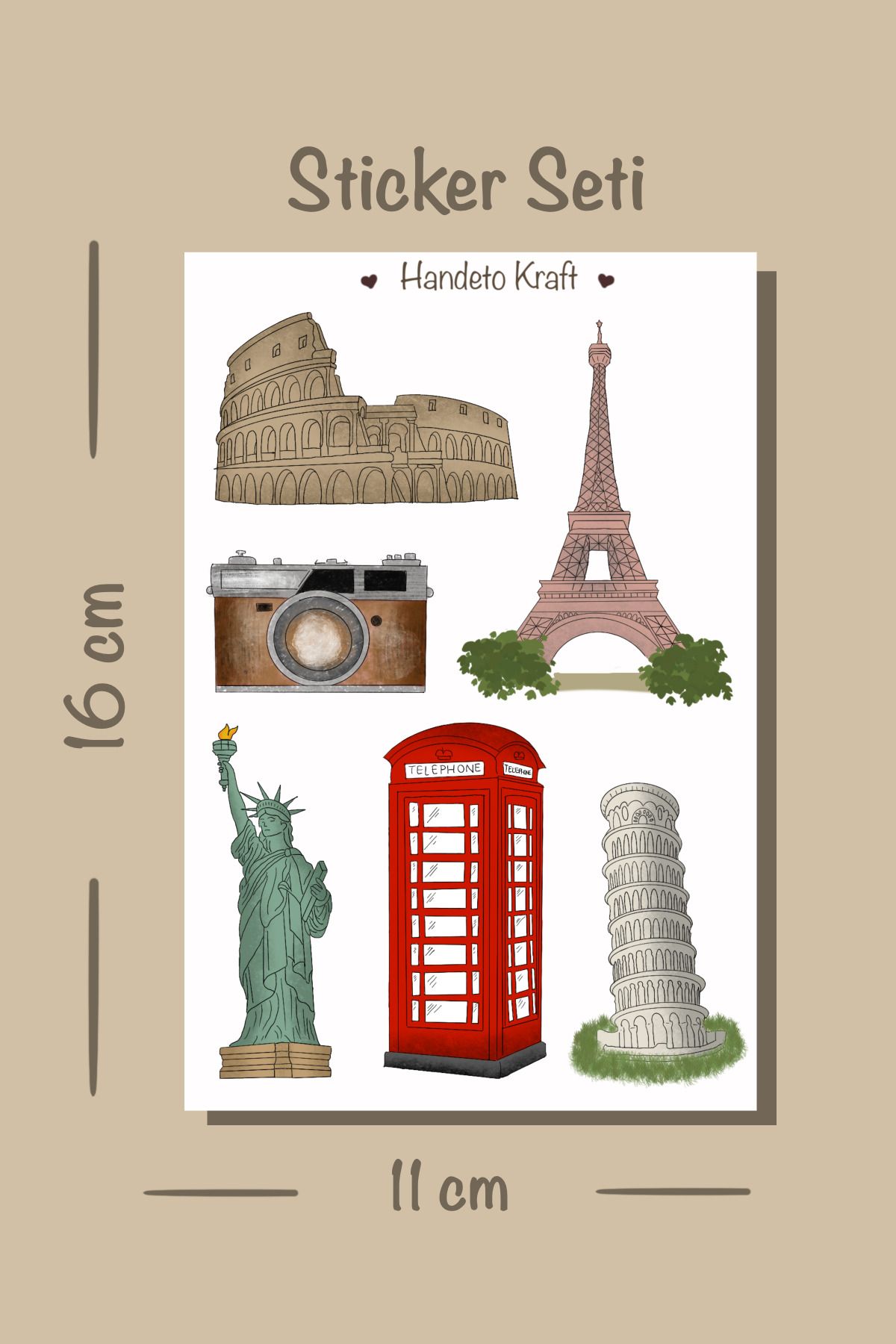 Handeto Kraft Ülkeler Temalı Valiz Sticker Seti (11X16 CM, PLASTİK YAPIŞKANLI KAĞIT, VALİZ, LAPTOP, TELEFON)