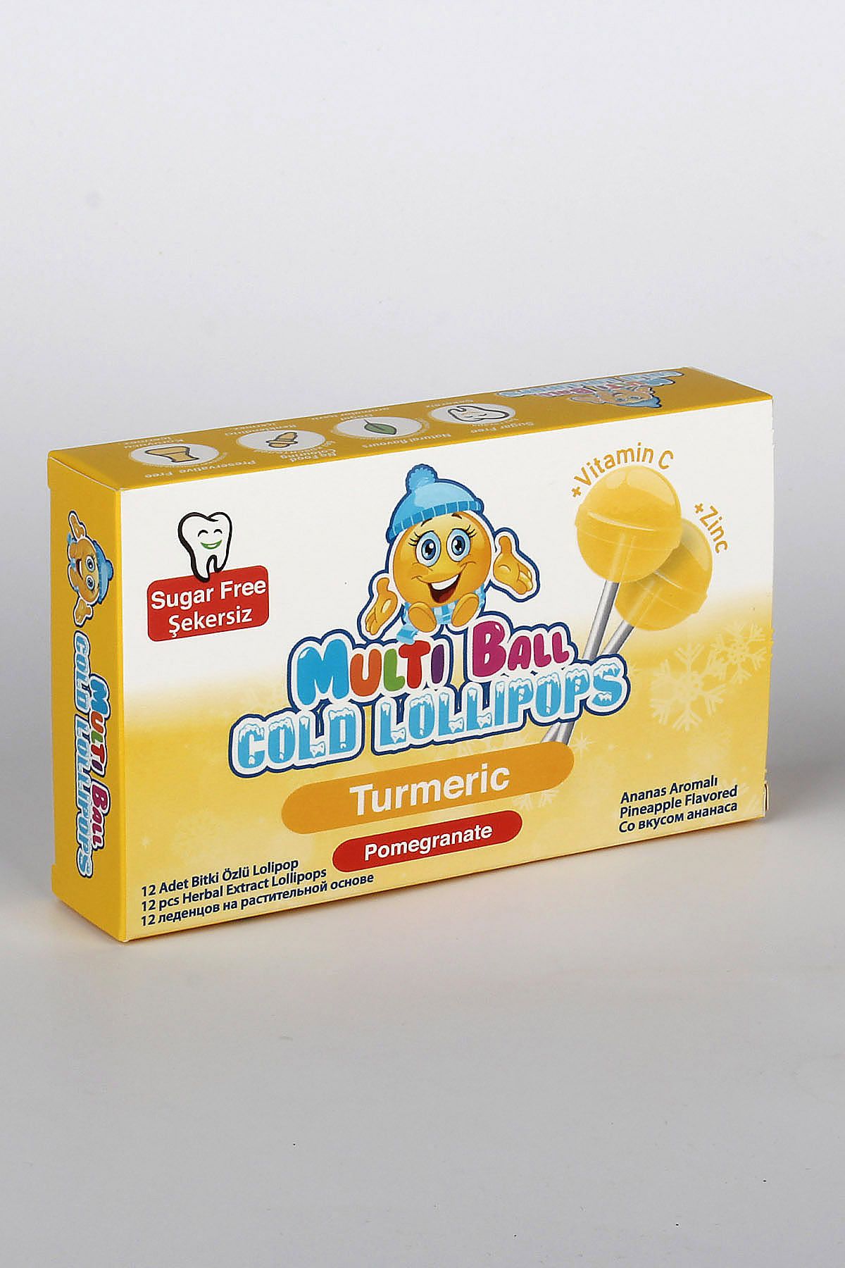 Multiball Cold ( Zerdeçal / Nar Kabuğu) Şekersiz / Sugar Free Lolipop 12 Ad