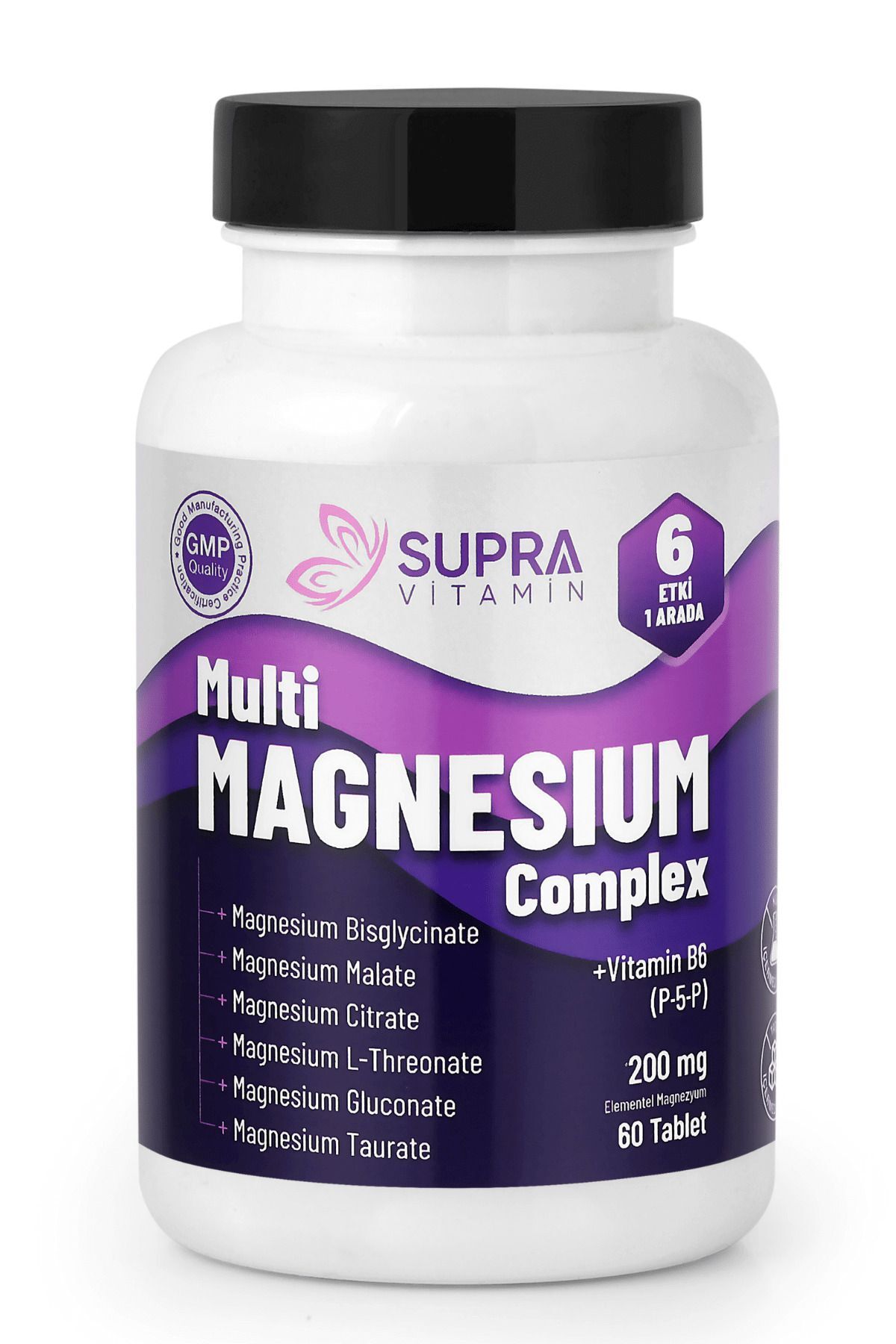 Supra Vitamin Multi Magnezyum Complex 60 Tablet- Bisglisinat + Sitrat + Malat + L-Threonat + Glukonat & Taurat