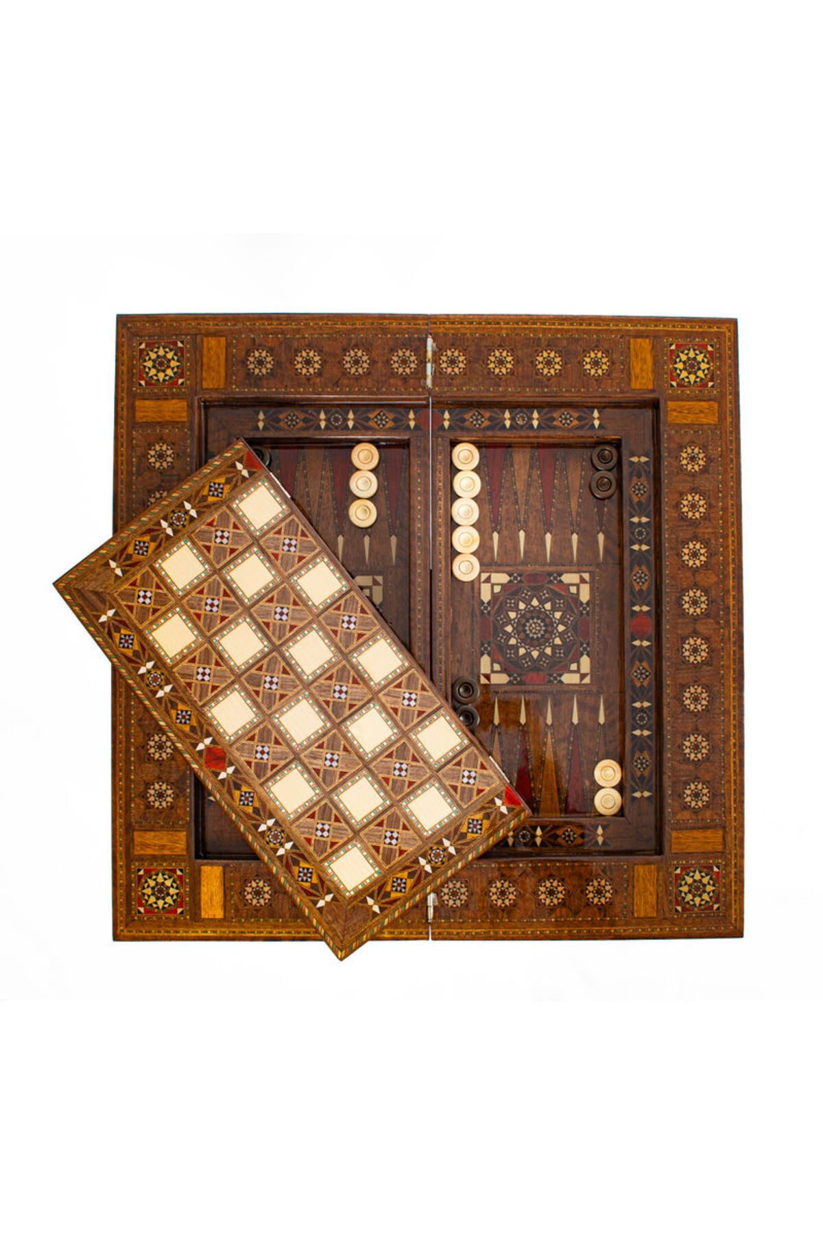 GGS GrandGiftStore El İşi Mozaik Satranç-Tavla-Kahve-Kart Masası Çok İşlevli Oyun Masası Ceviz Gül Ağacı