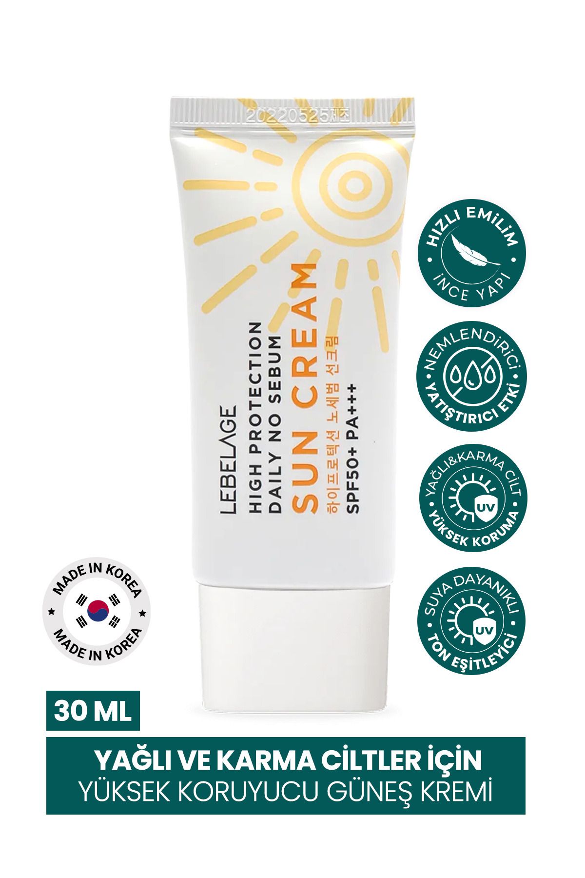 LEBELAGE Yağlı Ve Karma Ciltler Için Yüksek Koruyucu Güneş Kremi No Sebum Sun Cream 30 ml Spf50 Pa