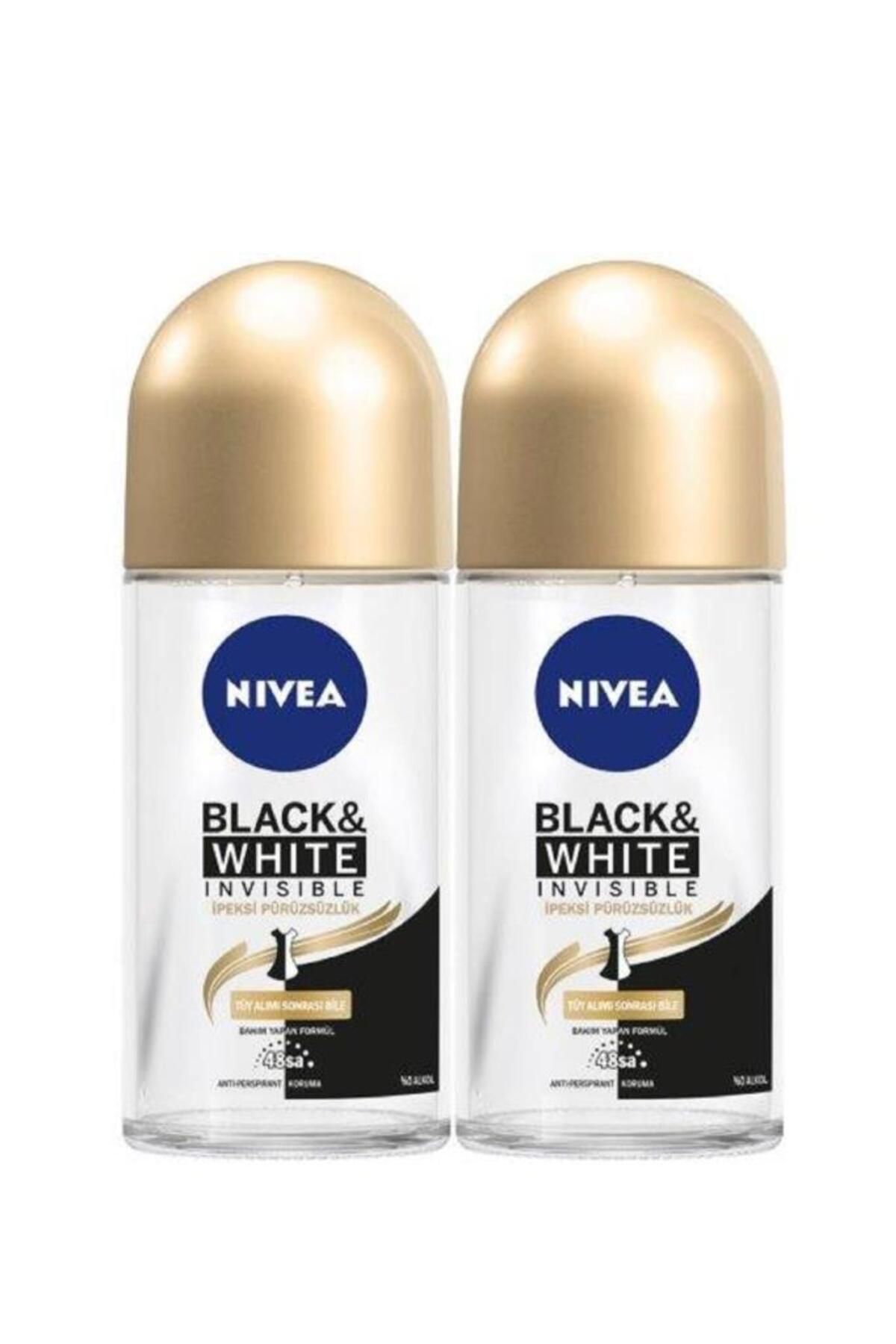 NIVEA Kadın Roll On Deodorant Black&white Invisible Ipeksi Pürüzsüzlük,48saat Koruma 50mlx2