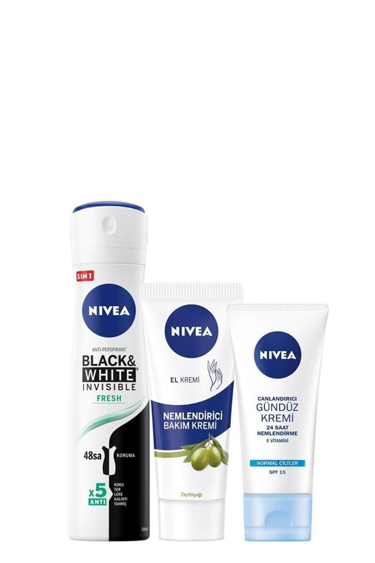NIVEA Kadın Bakım Seti, Sprey B&W Fresh Deodorant 150 ml, Nemlendirici El ve Gündüz Kremi
