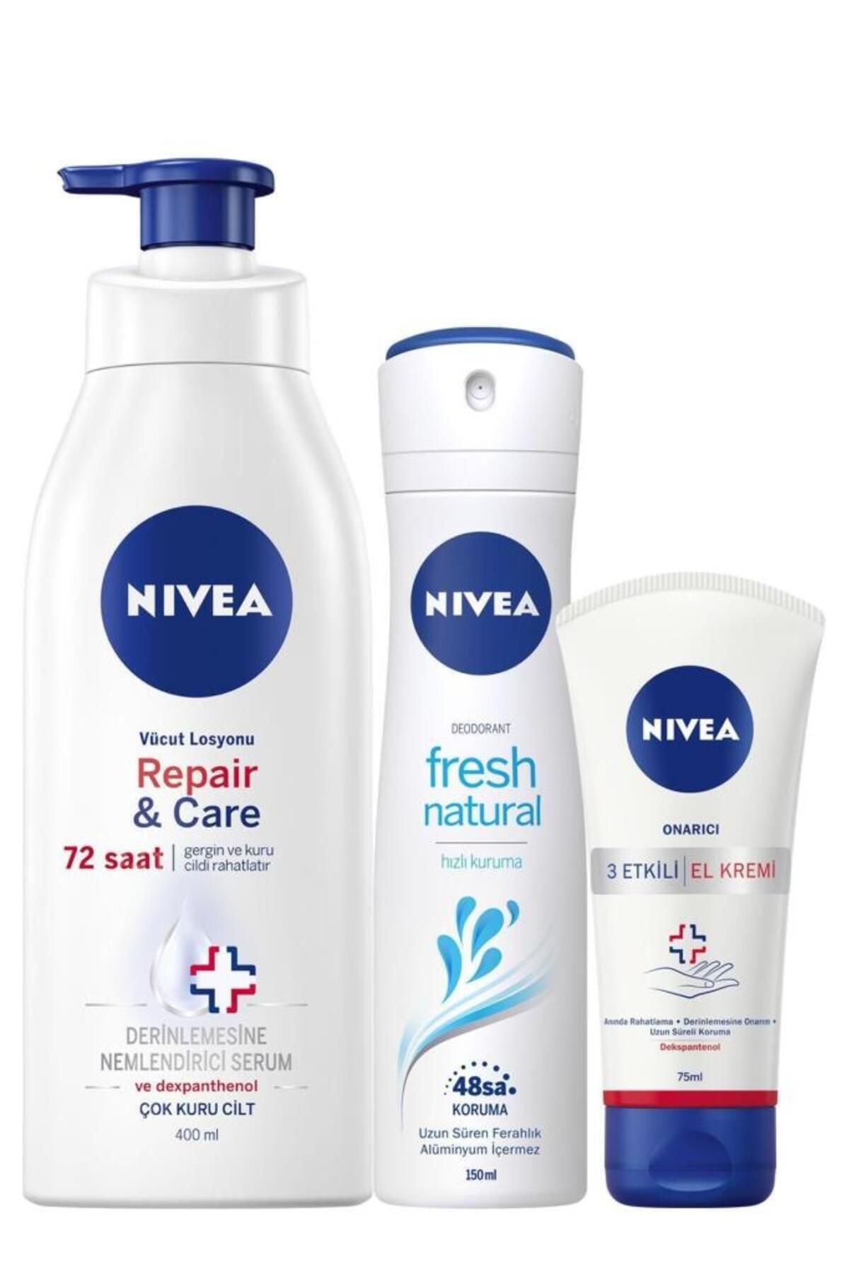NIVEA Repair&care Vücut Losyonu 400 ml R&c El Kremi 75 ml Fresh Kadın Deodorant Sprey 150 ml
