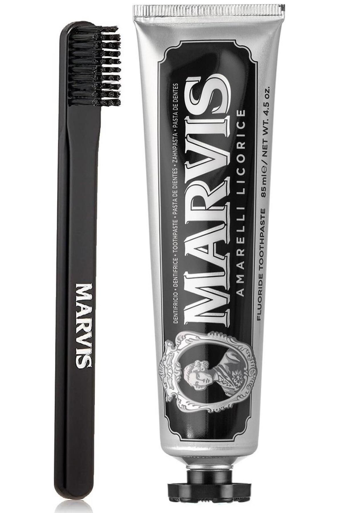 Marvis Amarelli Mint Beyazlatıcı Diş Macunu 85 ml Ve Black Orta Sert Diş Fırçası