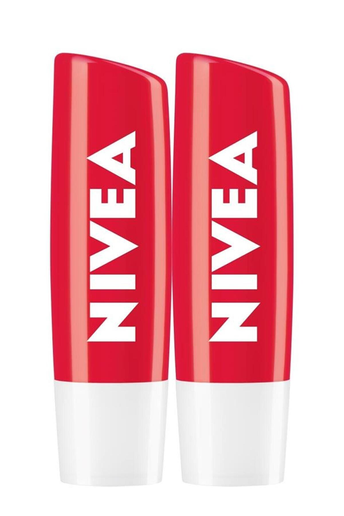 NIVEA Çilek Dudak Bakım Kremi,24 Saat Nem,dudak Bakımı,hafif Kırmızı Işıltı,4,8grx2adet