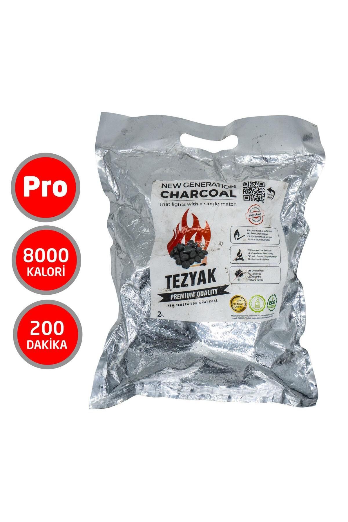 TEZYAK Pro Tek Kibritle Yanan Mangal Kömürü 200dk (2Kg Paket)