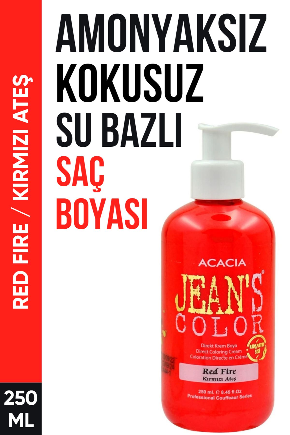 jeans color Amonyaksız Kırmızı Ateş Renkli Saç Boyası 250 Ml Kokusuz Su Bazlı Red Fire Hair Dye