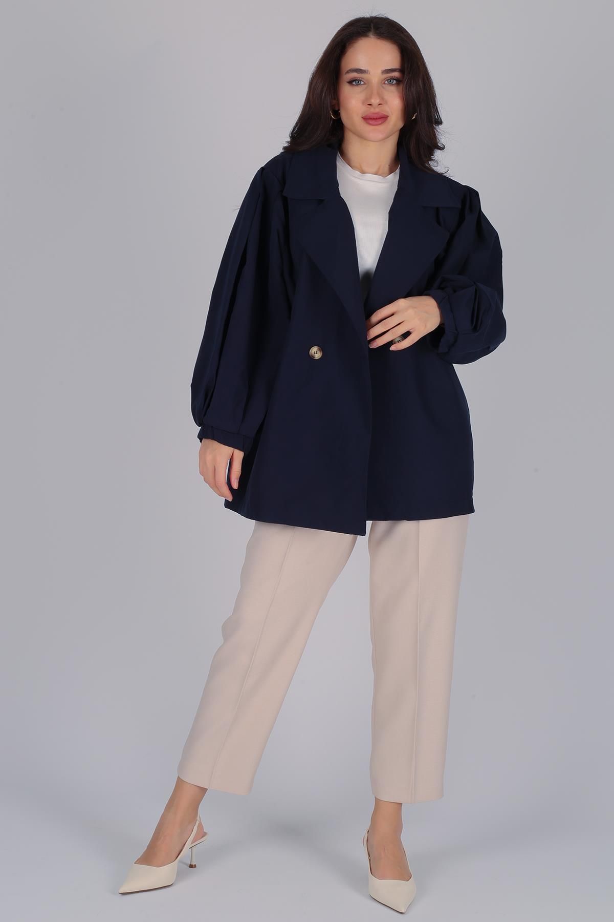 FACETTE Kadın Lacivert Düğme Detay Oversize Ceket