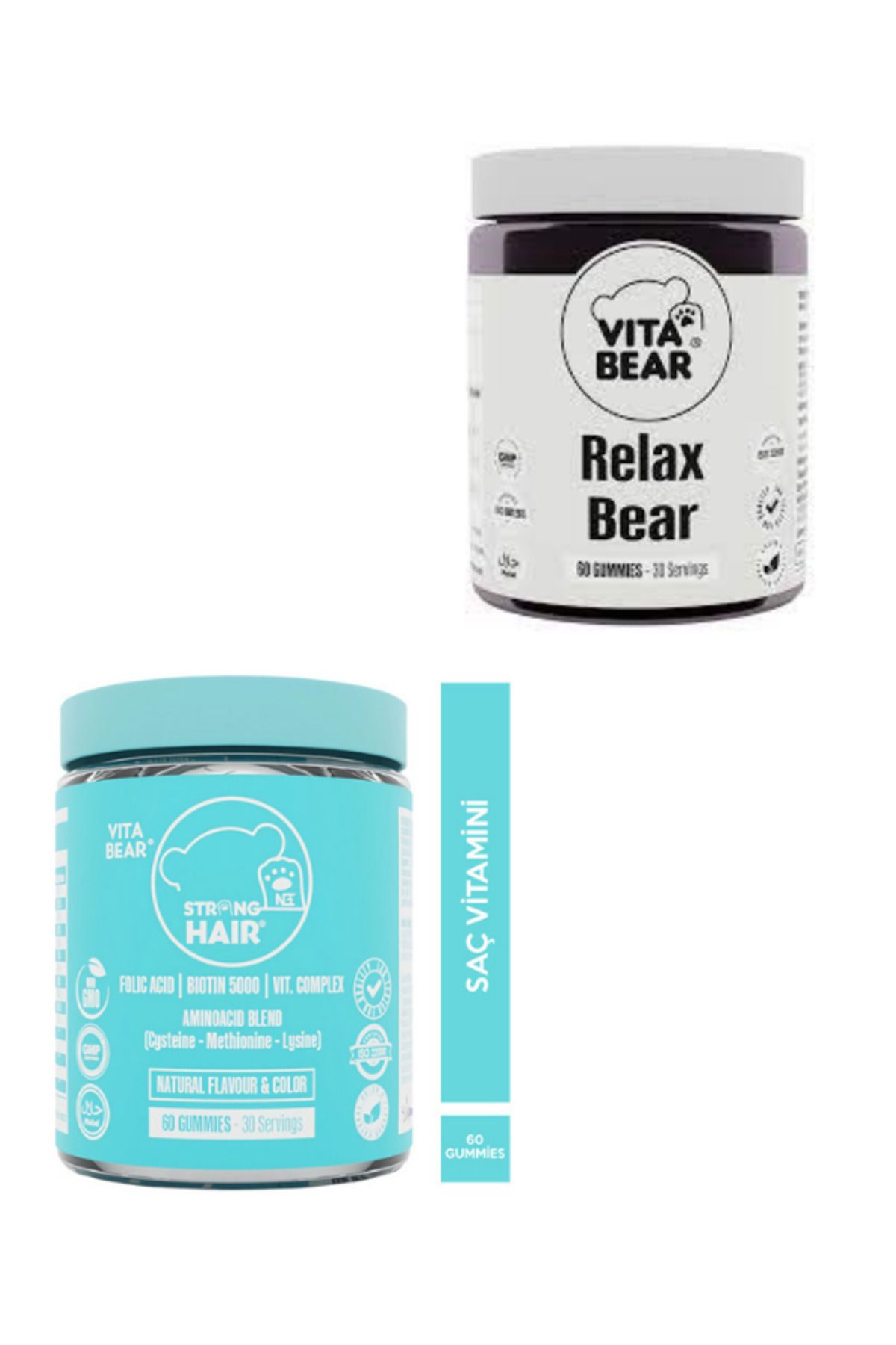 Vita Bear vıta bear Strong Hair 60 Gummy & Relax Bear 60 Gummy 2'li