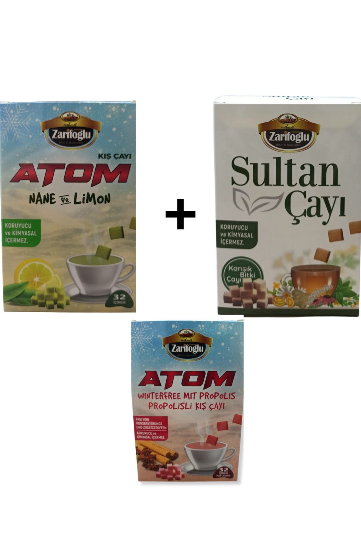 Zarifoğlu Nane Limonlu Atom Çayı + Propolisli Atom Çayı + Sultan Çayı 3 lü Set