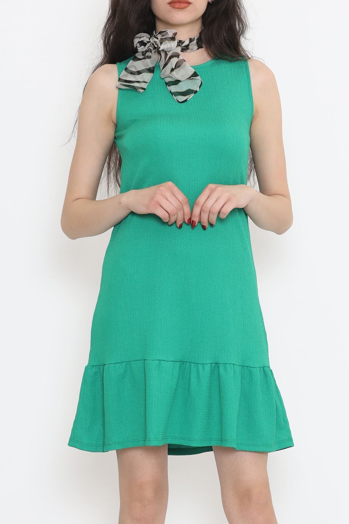 Toptan Bulurum Kolsuz Eteği Fırfırlı Elbise Yeşil - 949.1247.