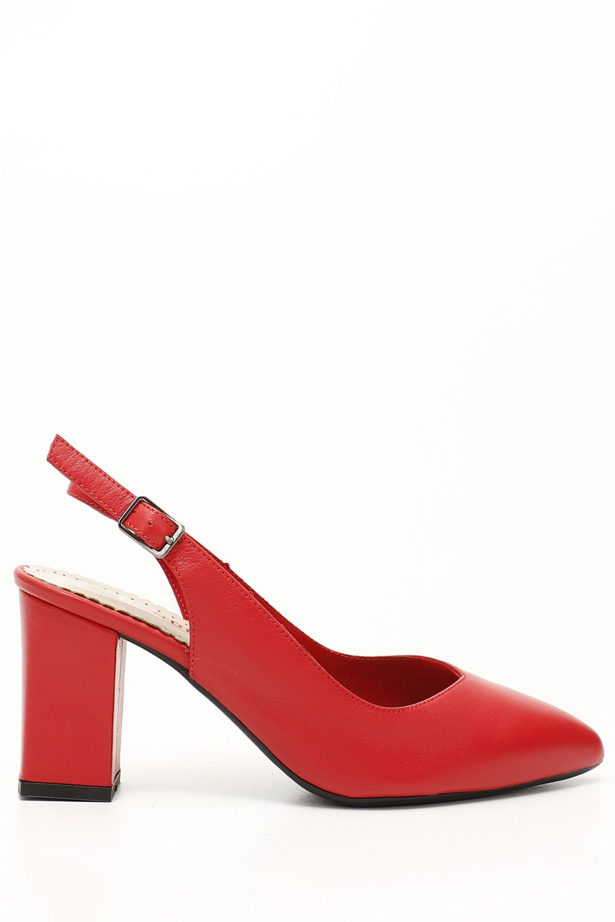 GÖNDERİ(R) Kırmızı Antik Gön Hakiki Deri Sivri Burun Yüksek Kalın Topuklu Kadın Yazlık Ayakkabı 24174