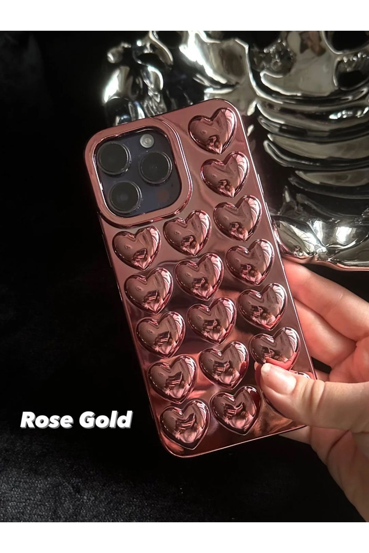 TRENDY KILIF iPhone (14 PRO MAX) uyumlu Rose Gold Kalpli Bubble Kılıf