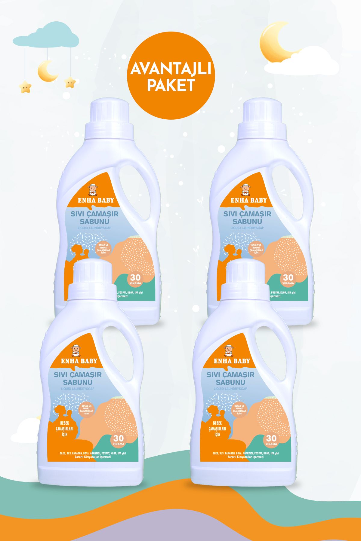 ENHA BABY Zararlı Kimyasallar İçermeyen Bebek Sıvı Çamaşır Sabunu 4'lü Avantaj Paket