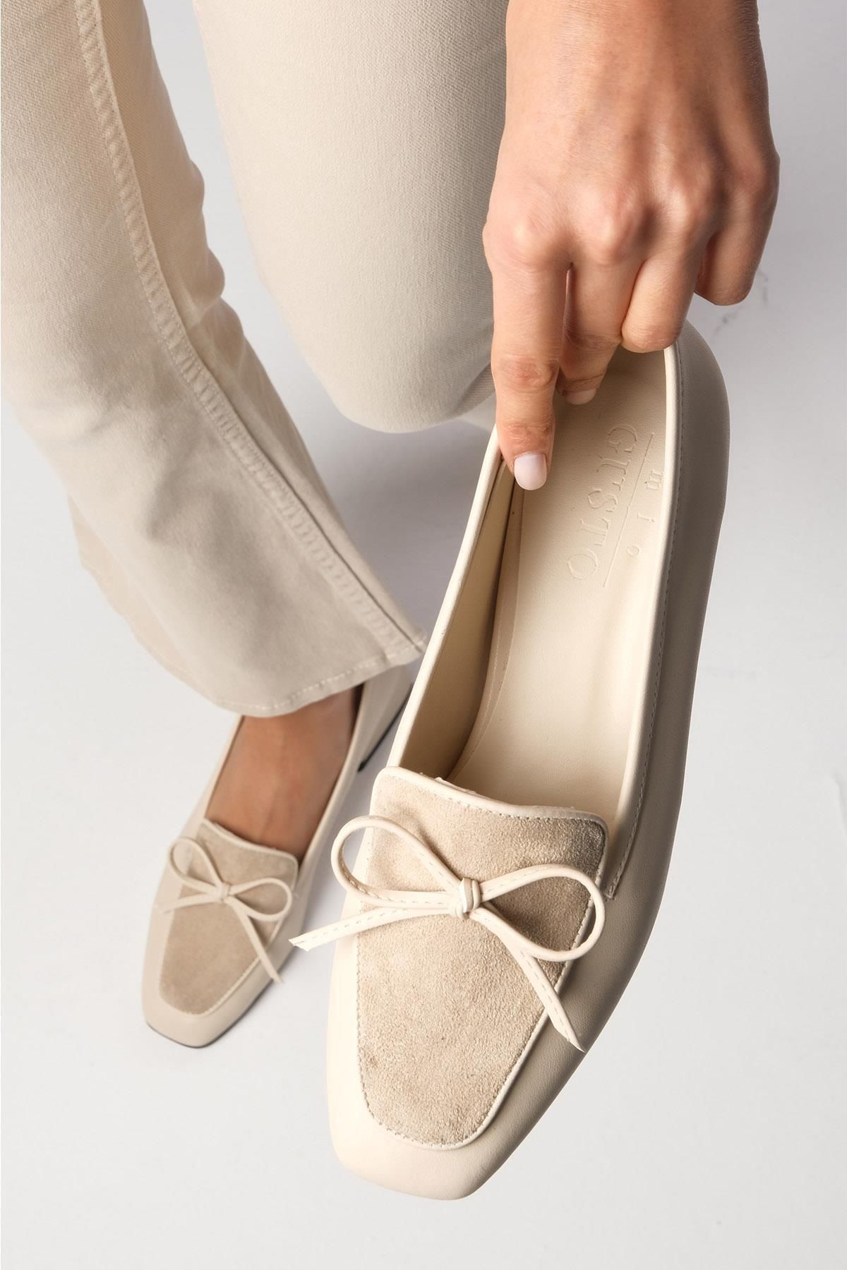 Mio Gusto Tilda Bej Renk Küt Burunlu Kısa Topuklu Kadın Ayakkabı