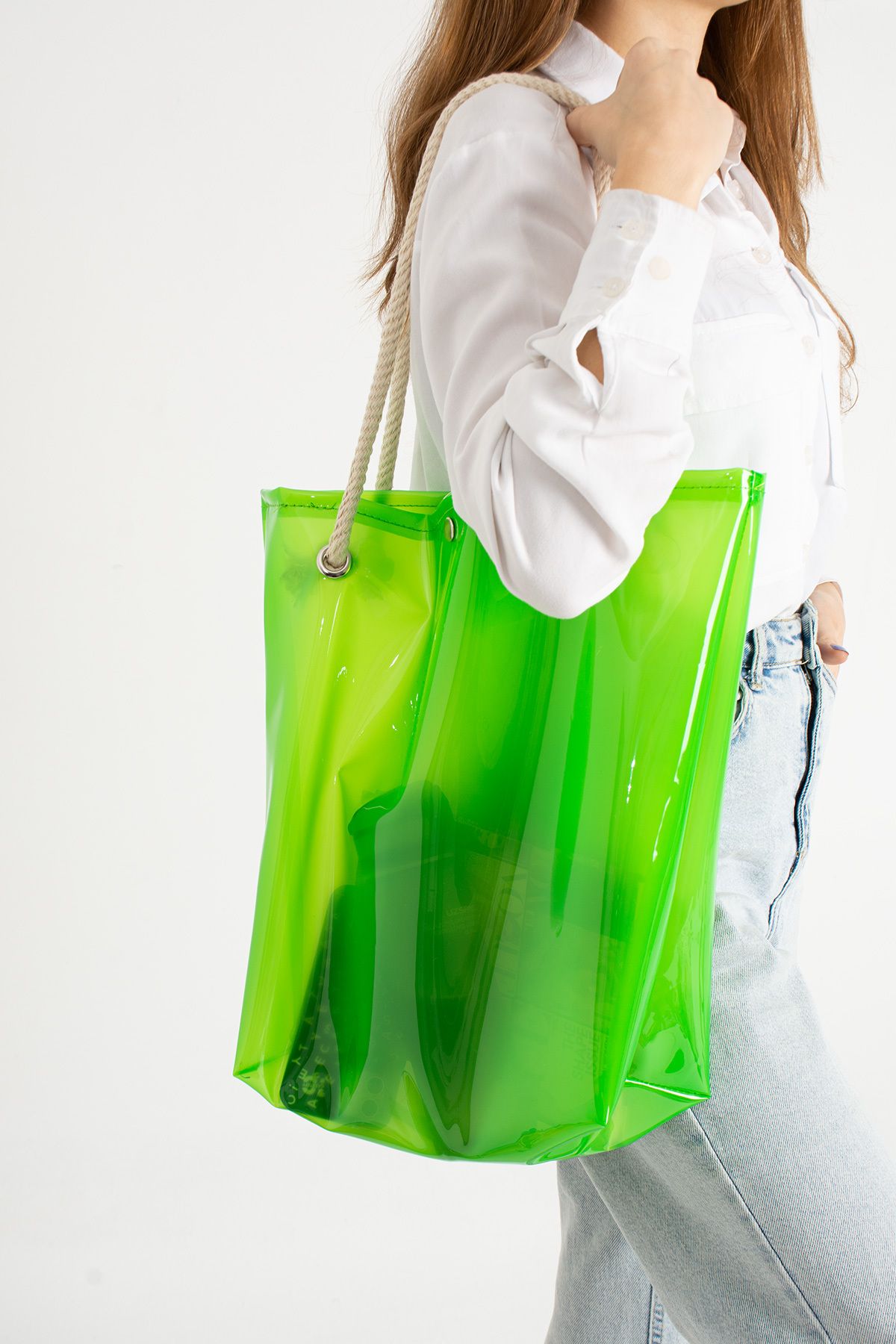 Moda Devrin Yeşil Kadın Beach Bag Tpu Şeffaf Plaj Çantası