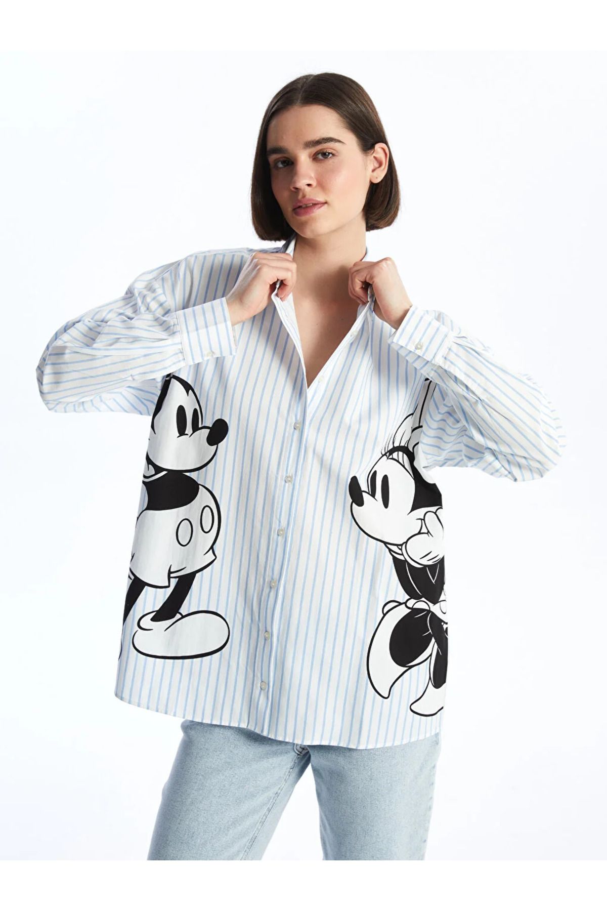 LC Waikiki Mickey ve Minnie Mouse desenli Uzun Kollu Kadın Gömlek city