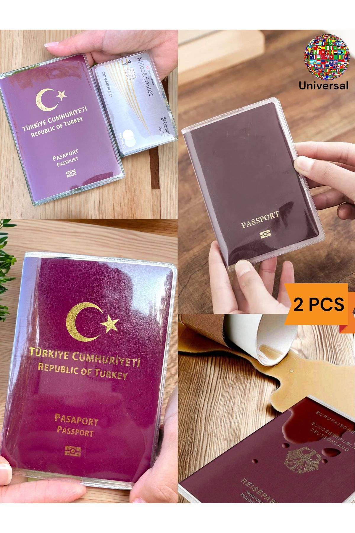 Gempo 2 Adet Su Geçirmez Şeffaf Pasaport Kılıfı Pasaport Kabı Üniversal Model 2 Li Paket