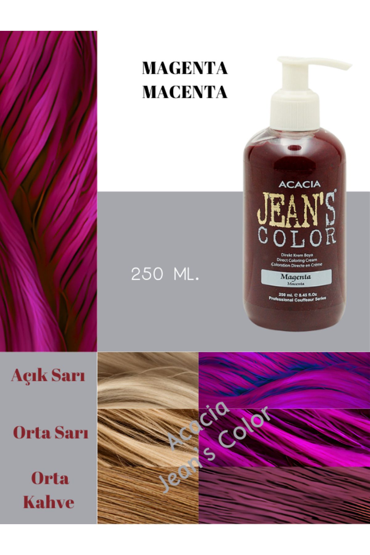 jeans color Amonyaksız Renkli Saç Boyası Magenta 250 Ml.kokusuz Su Bazlı Macenta Hair Dye