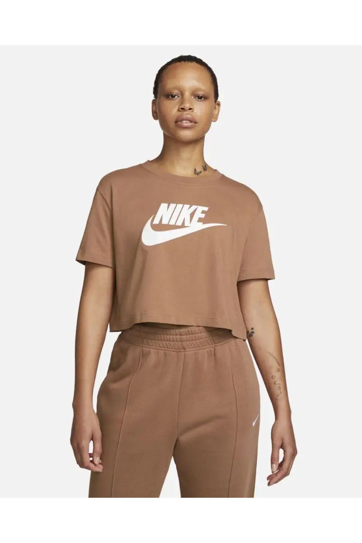 Nike Sportswear Tee Essential Crop Icon Futura Kahverengi Kadın T-shirt BV6175-215