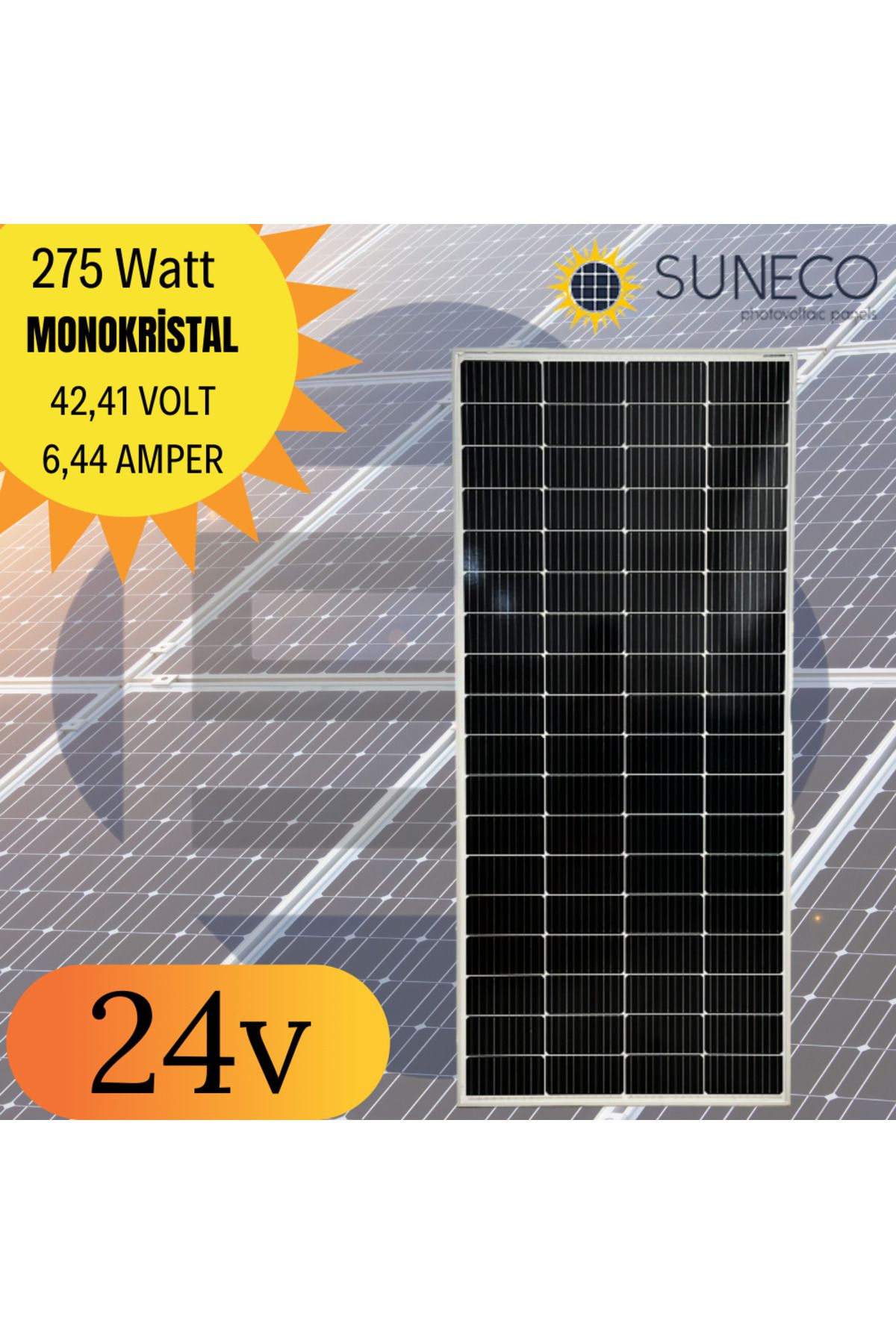 Suneco 275 Watt B Kalite Half-cut Monokristal Solar Güneş Paneli 24volt 205w 230 W 280 W 285 W