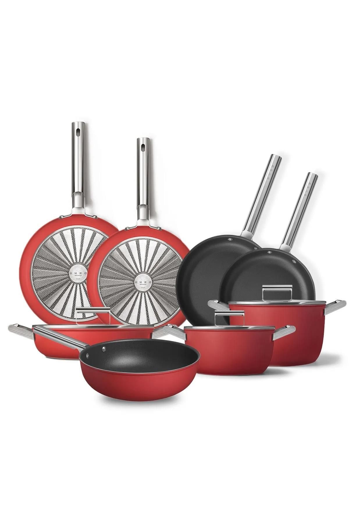 Smeg Cookware 50's Style Exclusıve Kırmızı 8'li Tencere&tava Seti Ckwexc