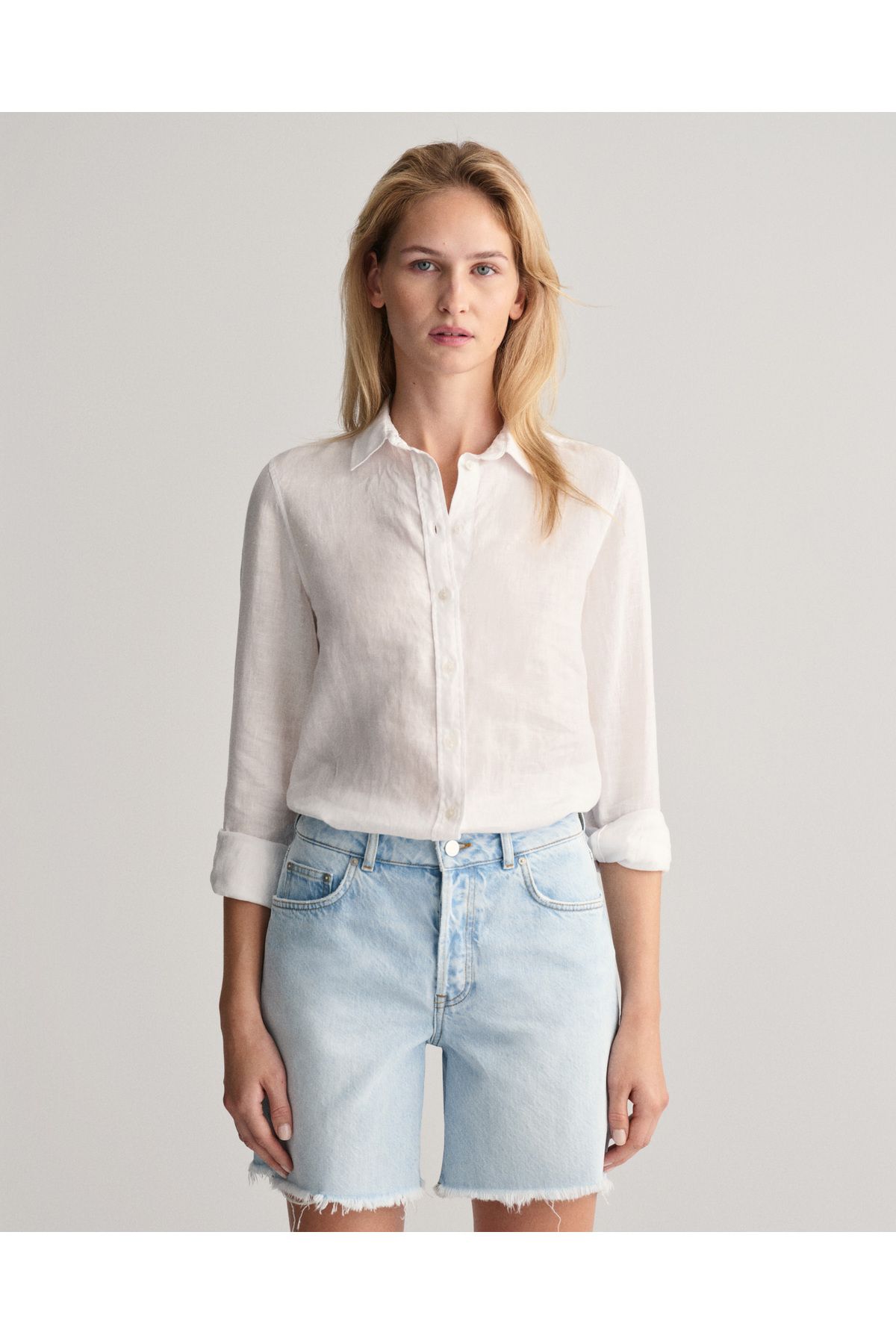 Gant Kadın Beyaz Regular Fit Klasik Yaka Keten Gömlek