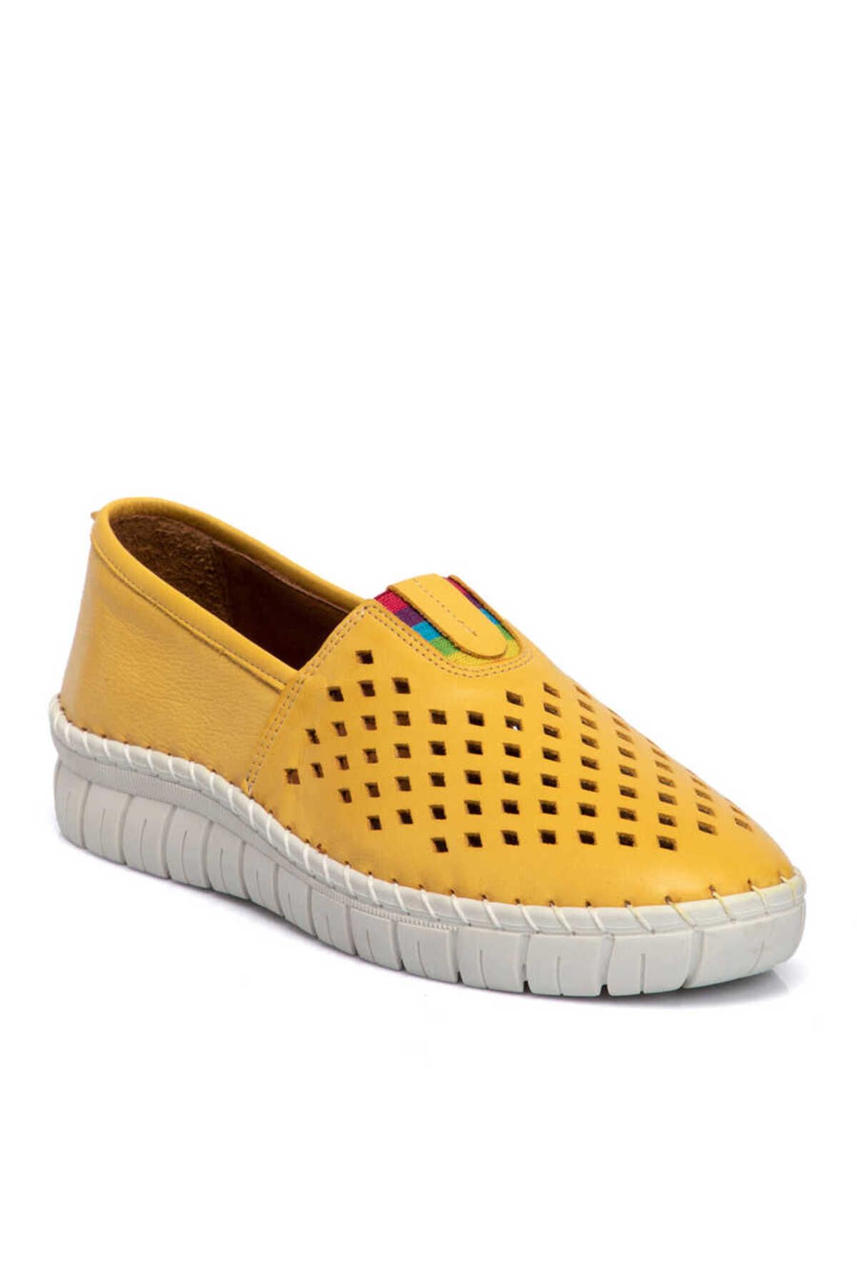 Tergan Sarı Deri Kadın Sneaker - K21I1AY65392-J63
