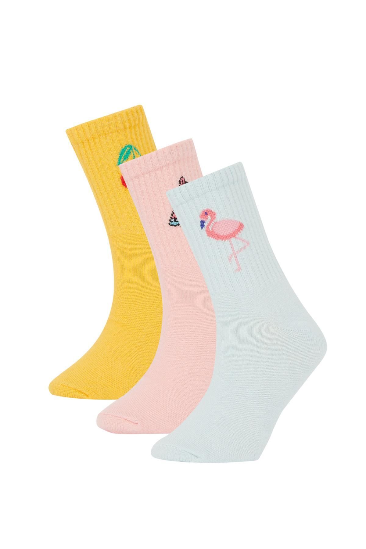 Defacto Kız Çocuk 3lü Pamuklu Uzun Çorap N1748a6ns