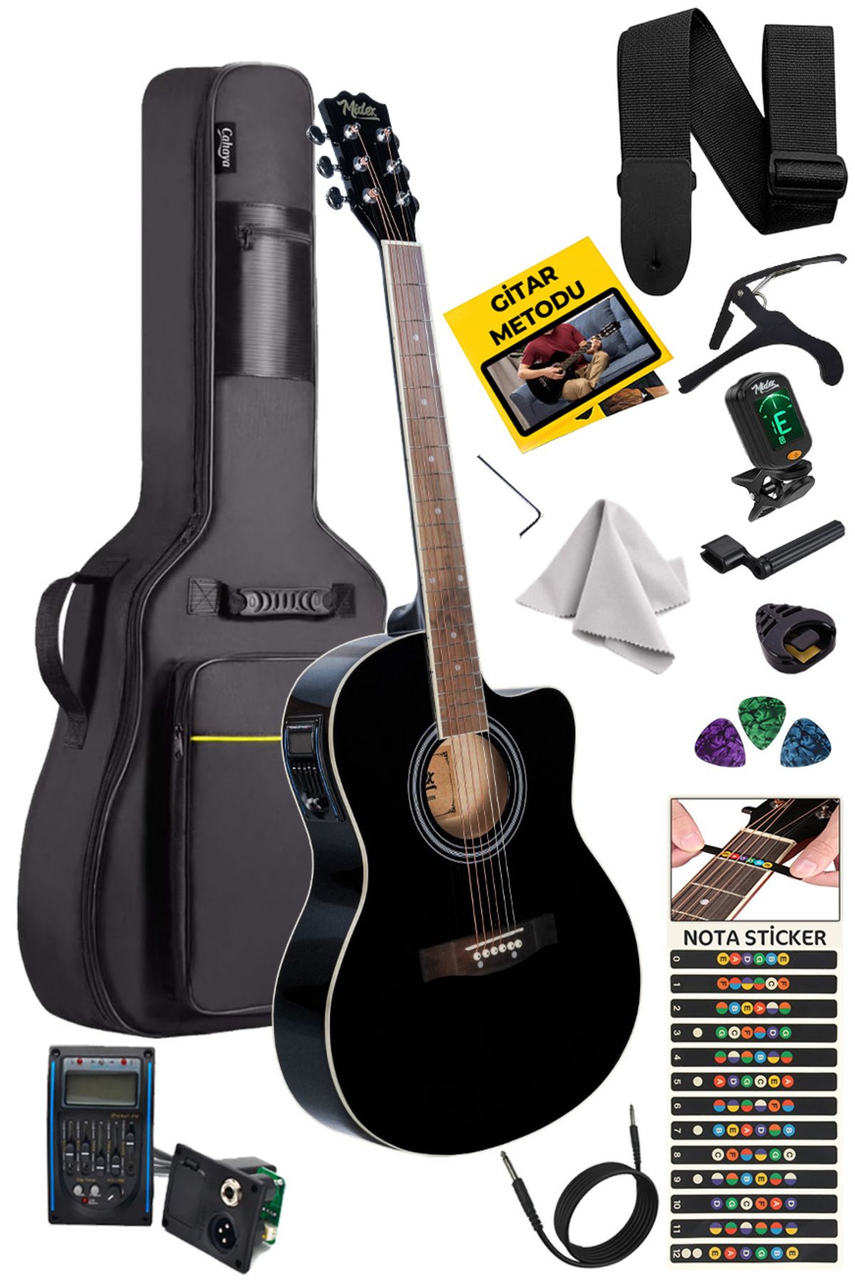 Midex Xc-300bkx-eq Profesyonel Siyah Elektro Akustik Gitar 4/4 Yetişkin Üst Segment