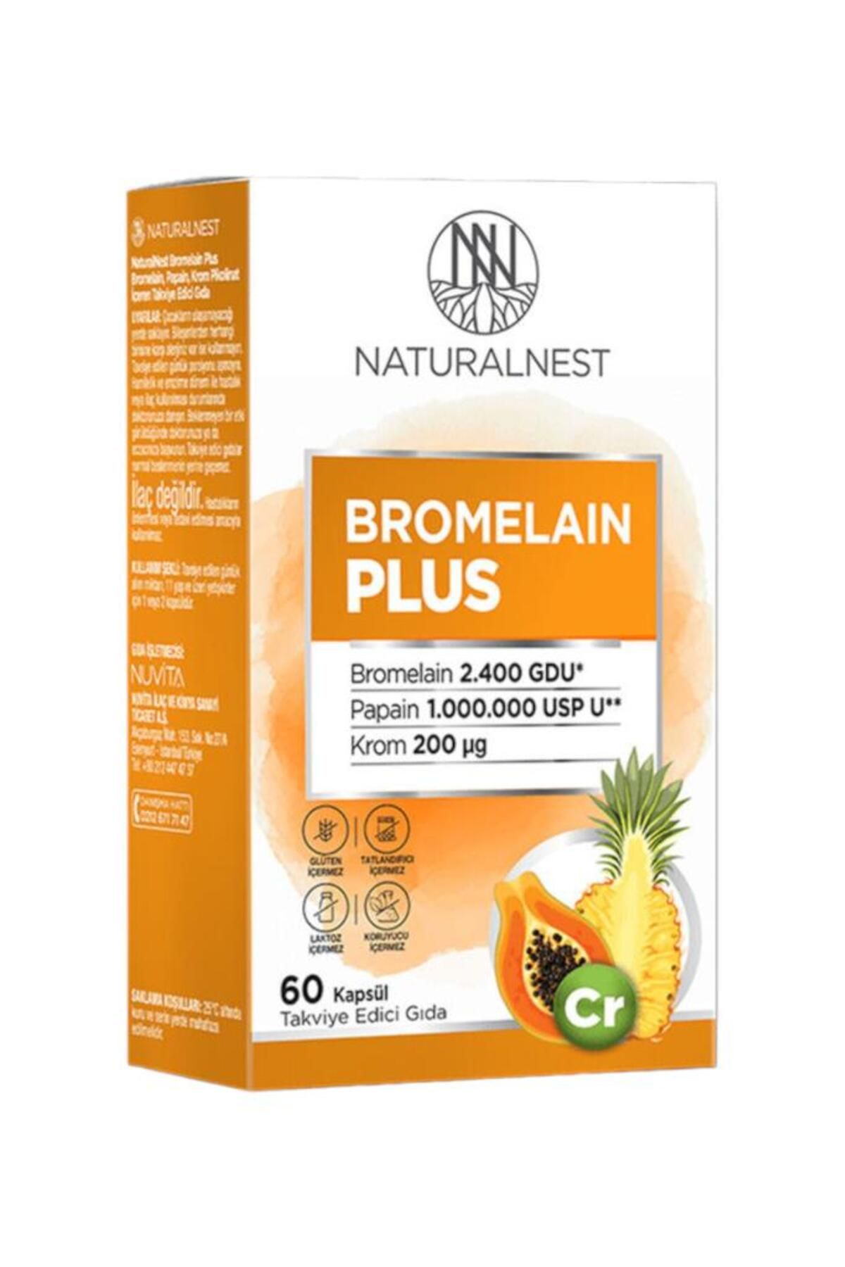 Natural Nest Bromelain Plus 500 mg 60 kapsül
