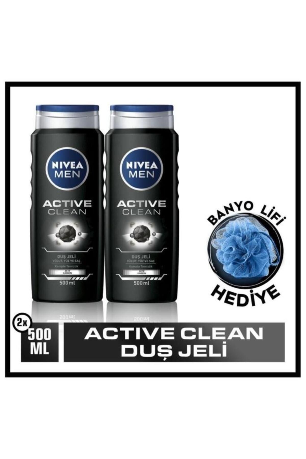 NIVEA Men Active Clean Erkek Duş Jeli 500 ml X2 Avantajlı Paket  Banyo Lifi